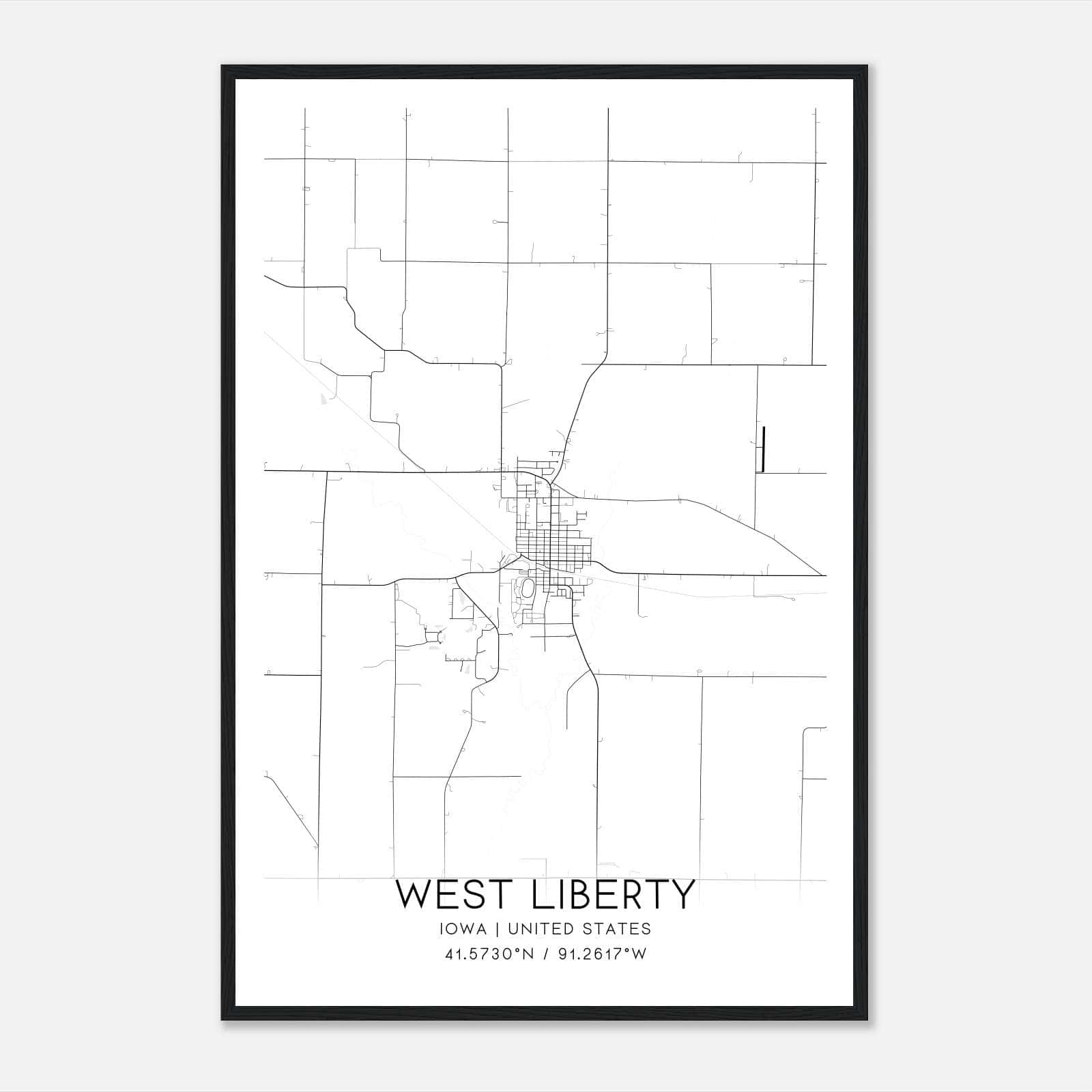 West Liberty Iowa Map Poster, Modern Home Decor Wall Art Print West Liberty Iowa Map Poster, Modern Home Decor Wall Art Print