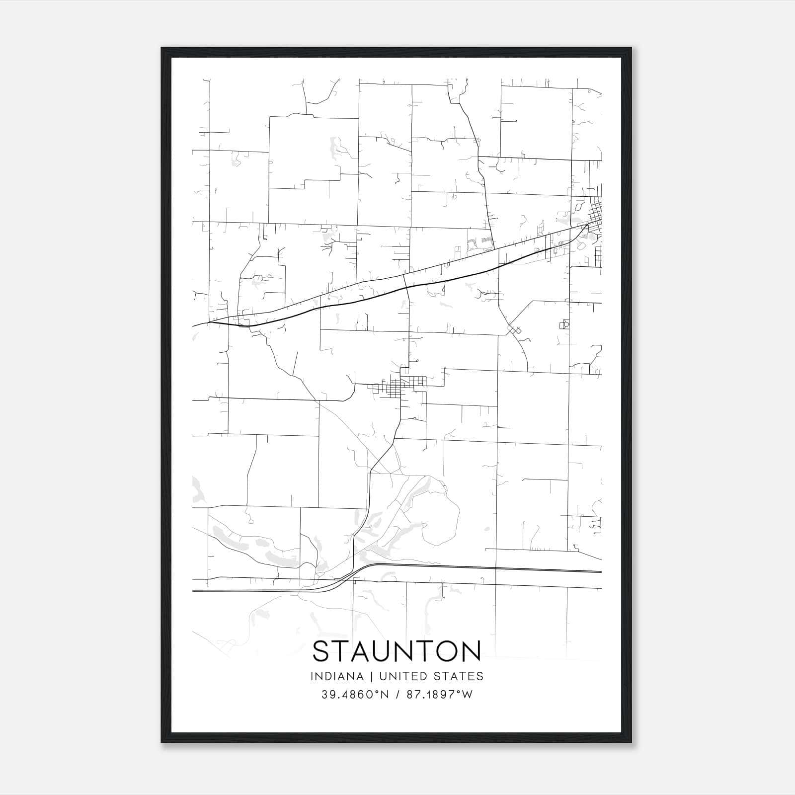 Staunton Indiana Map Poster, Modern Home Decor Wall Art Print Staunton Indiana Map Poster, Modern Home Decor Wall Art Print