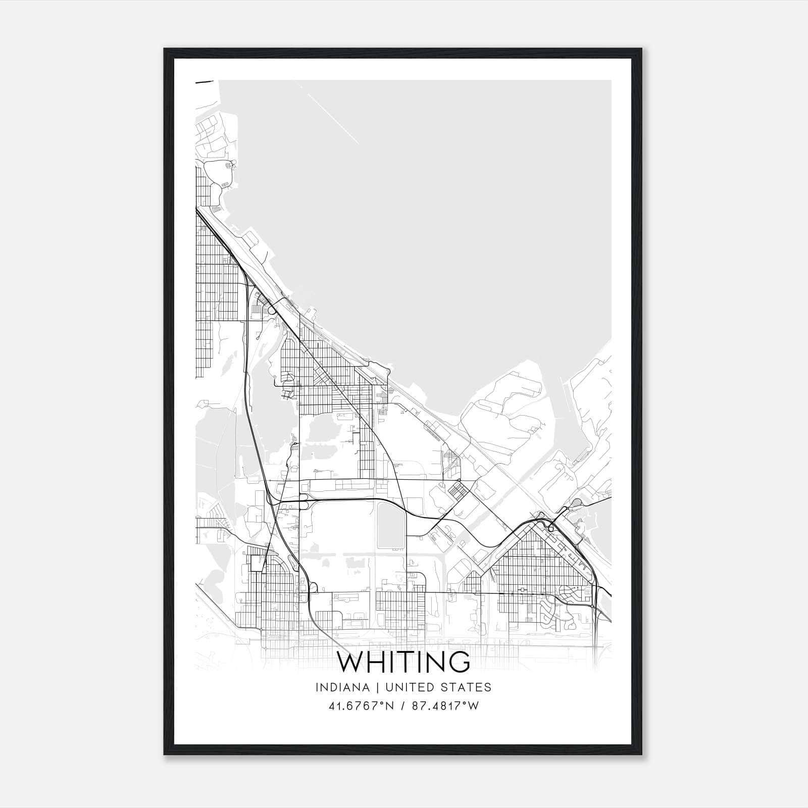 Whiting Indiana Map Poster, Modern Home Decor Wall Art Print Whiting Indiana Map Poster, Modern Home Decor Wall Art Print