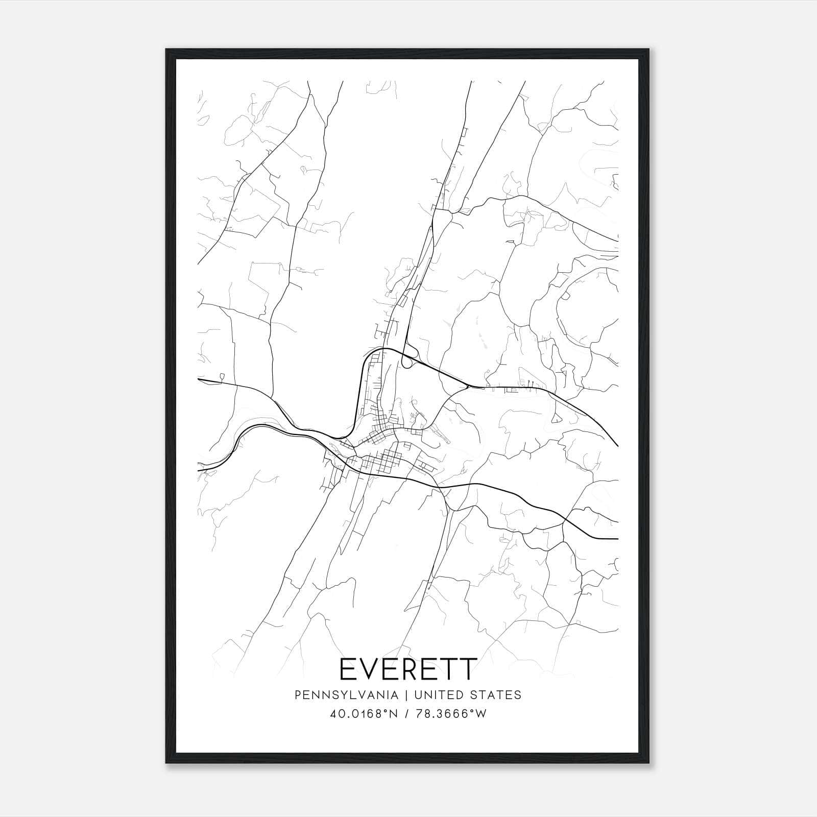 Everett Pennsylvania Map Poster, Modern Home Decor Wall Art Print Everett Pennsylvania Map Poster, Modern Home Decor Wall Art Print