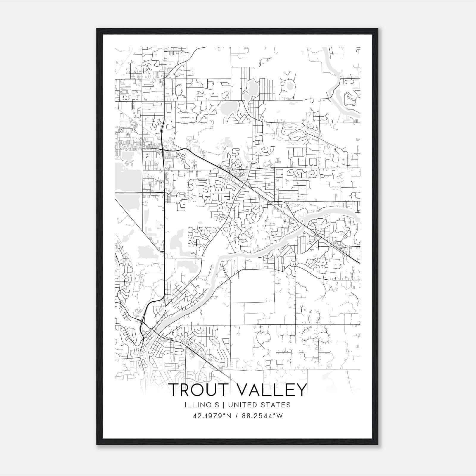 Trout Valley Illinois Map Poster, Modern Home Decor Wall Art Print Trout Valley Illinois Map Poster, Modern Home Decor Wall Art Print