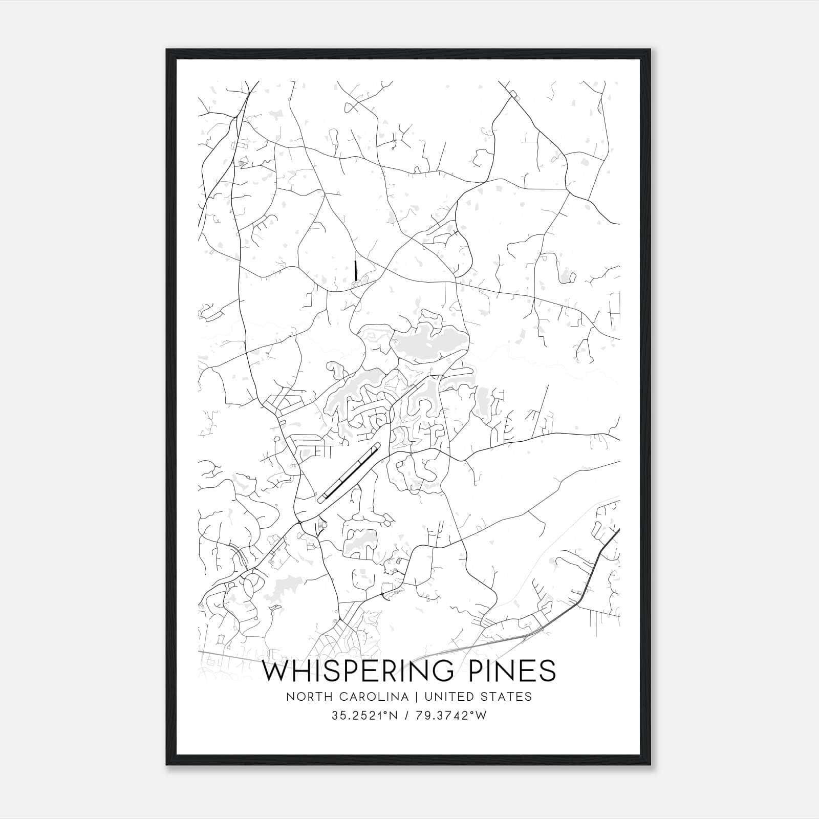 Whispering Pines North Carolina Map Poster, Modern Home Decor Wall Art Print Whispering Pines North Carolina Map Poster, Modern Home Decor Wall Art Print