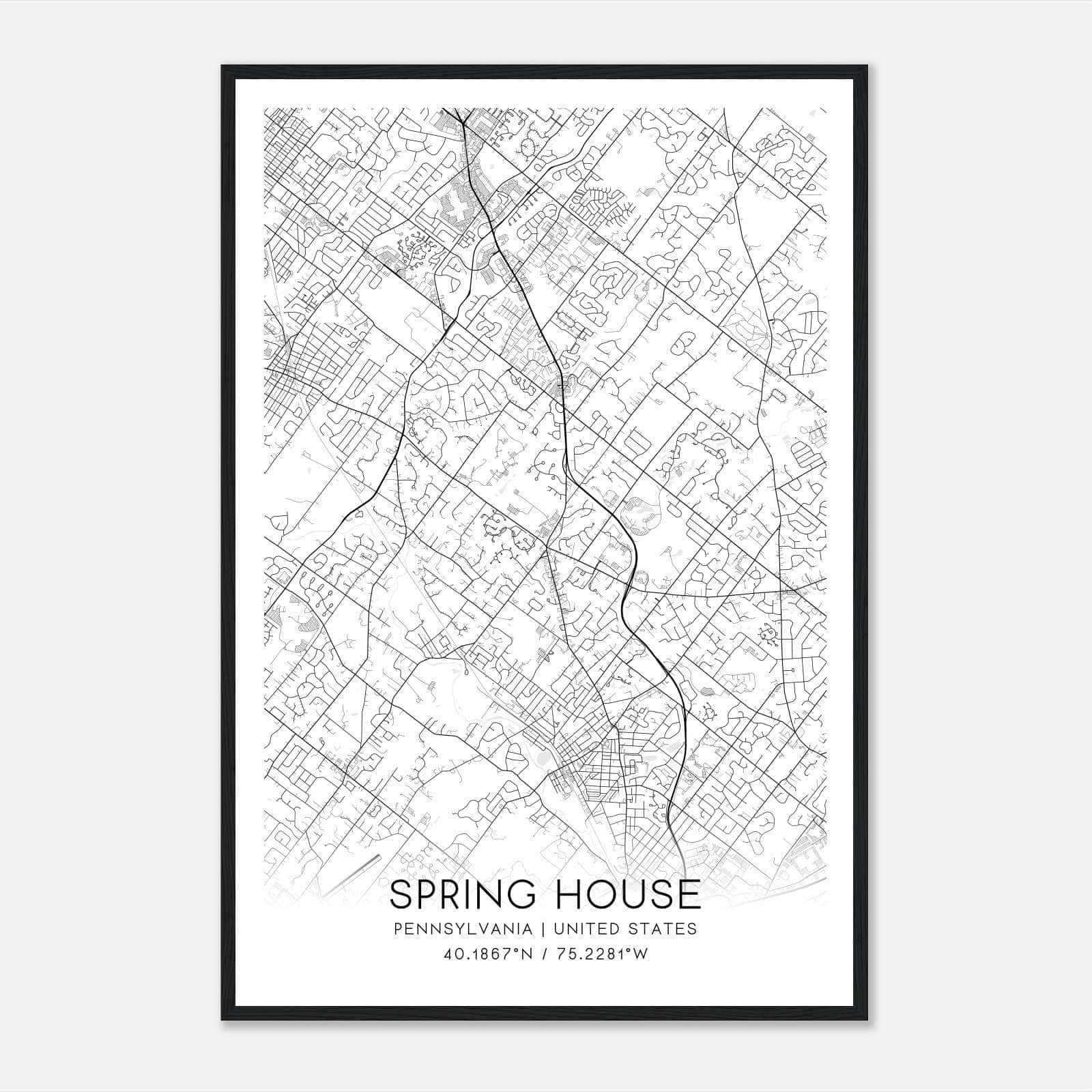 Spring House Pennsylvania Map Poster, Modern Home Decor Wall Art Print Spring House Pennsylvania Map Poster, Modern Home Decor Wall Art Print