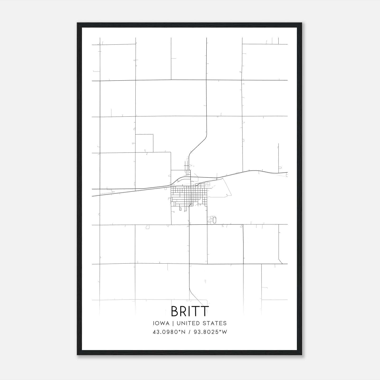 Britt Iowa Map Poster, Modern Home Decor Wall Art Print Britt Iowa Map Poster, Modern Home Decor Wall Art Print
