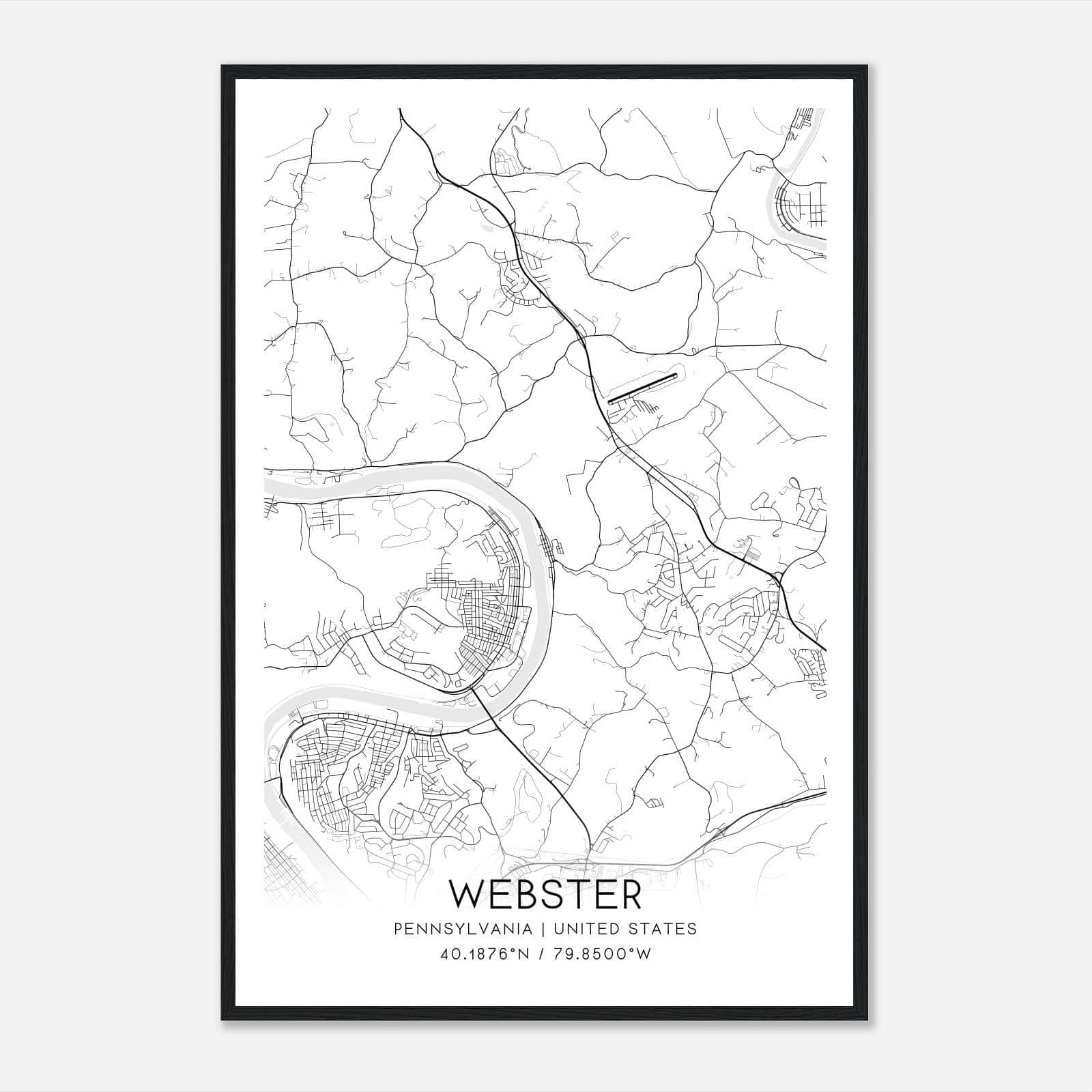 Webster Pennsylvania Map Poster, Modern Home Decor Wall Art Print Webster Pennsylvania Map Poster, Modern Home Decor Wall Art Print