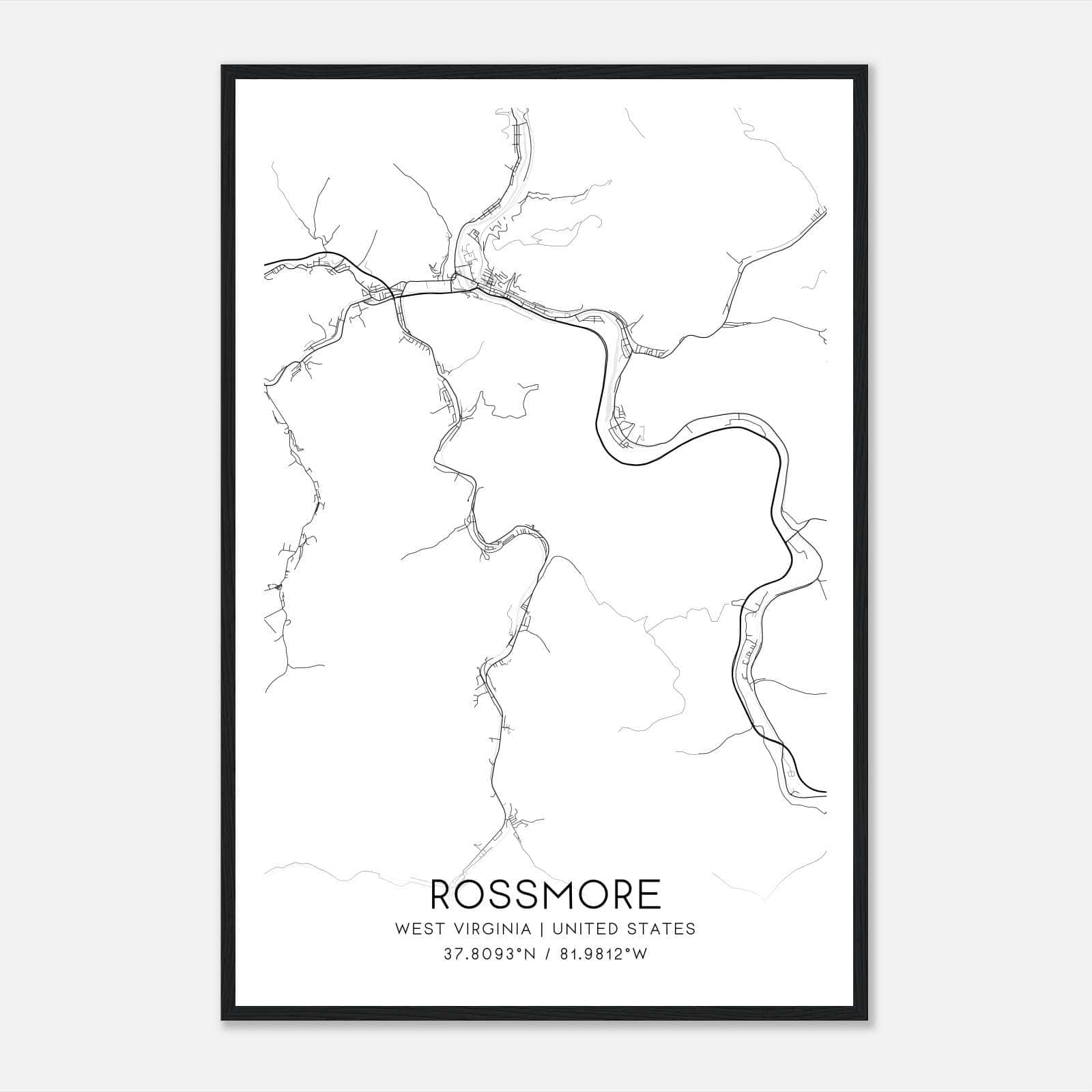 Rossmore West Virginia Map Poster, Modern Home Decor Wall Art Print Rossmore West Virginia Map Poster, Modern Home Decor Wall Art Print