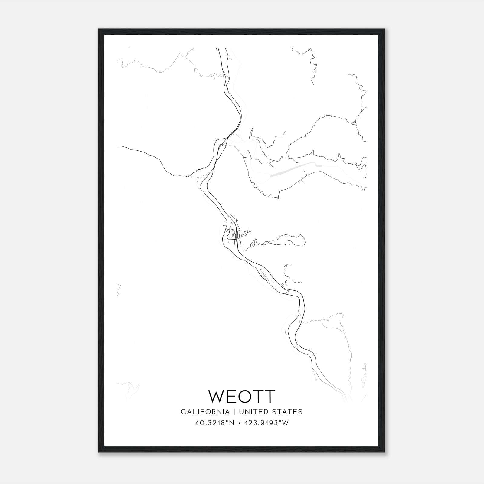 Weott California Map Poster, Modern Home Decor Wall Art Print Weott California Map Poster, Modern Home Decor Wall Art Print