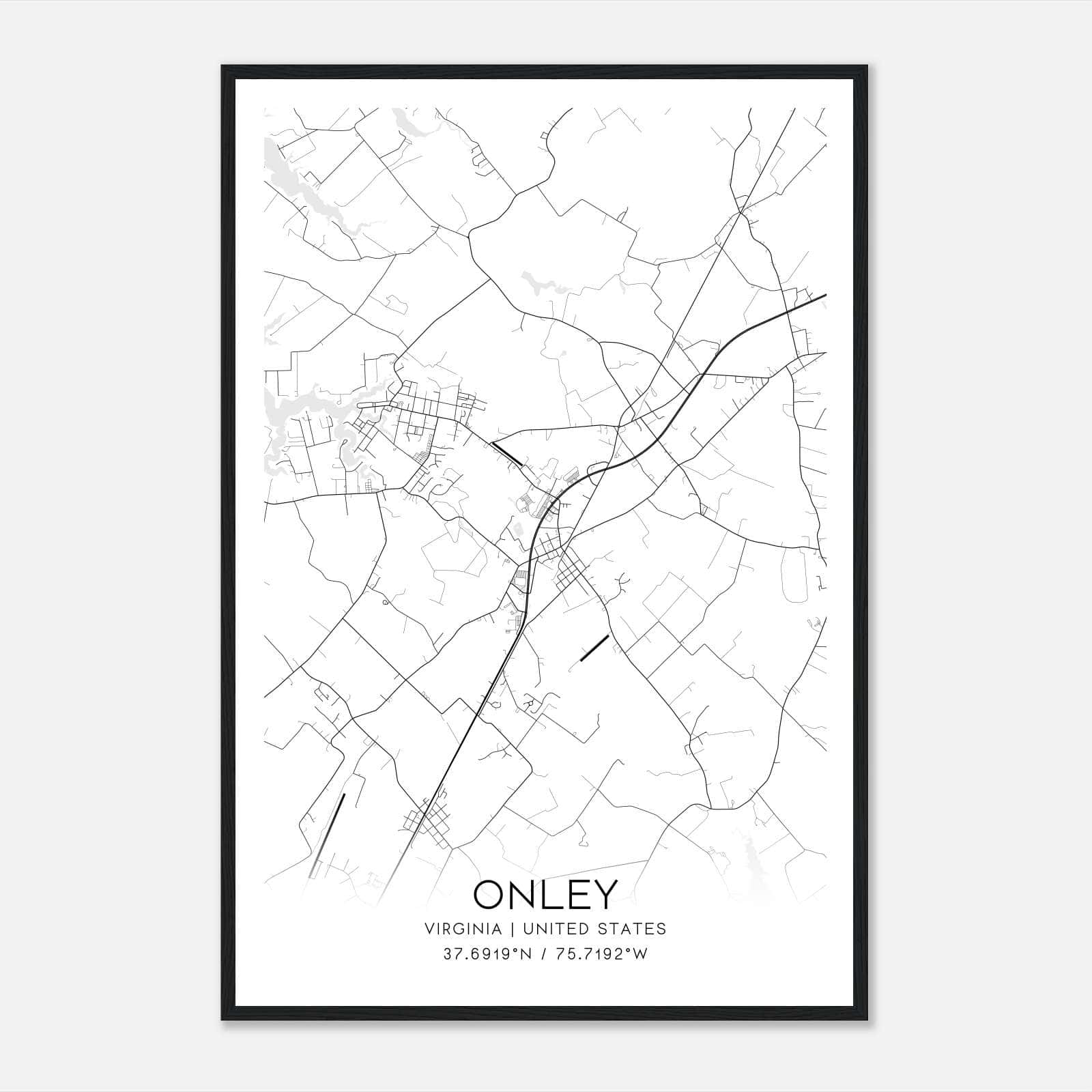 Onley Virginia Map Poster, Modern Home Decor Wall Art Print Onley Virginia Map Poster, Modern Home Decor Wall Art Print