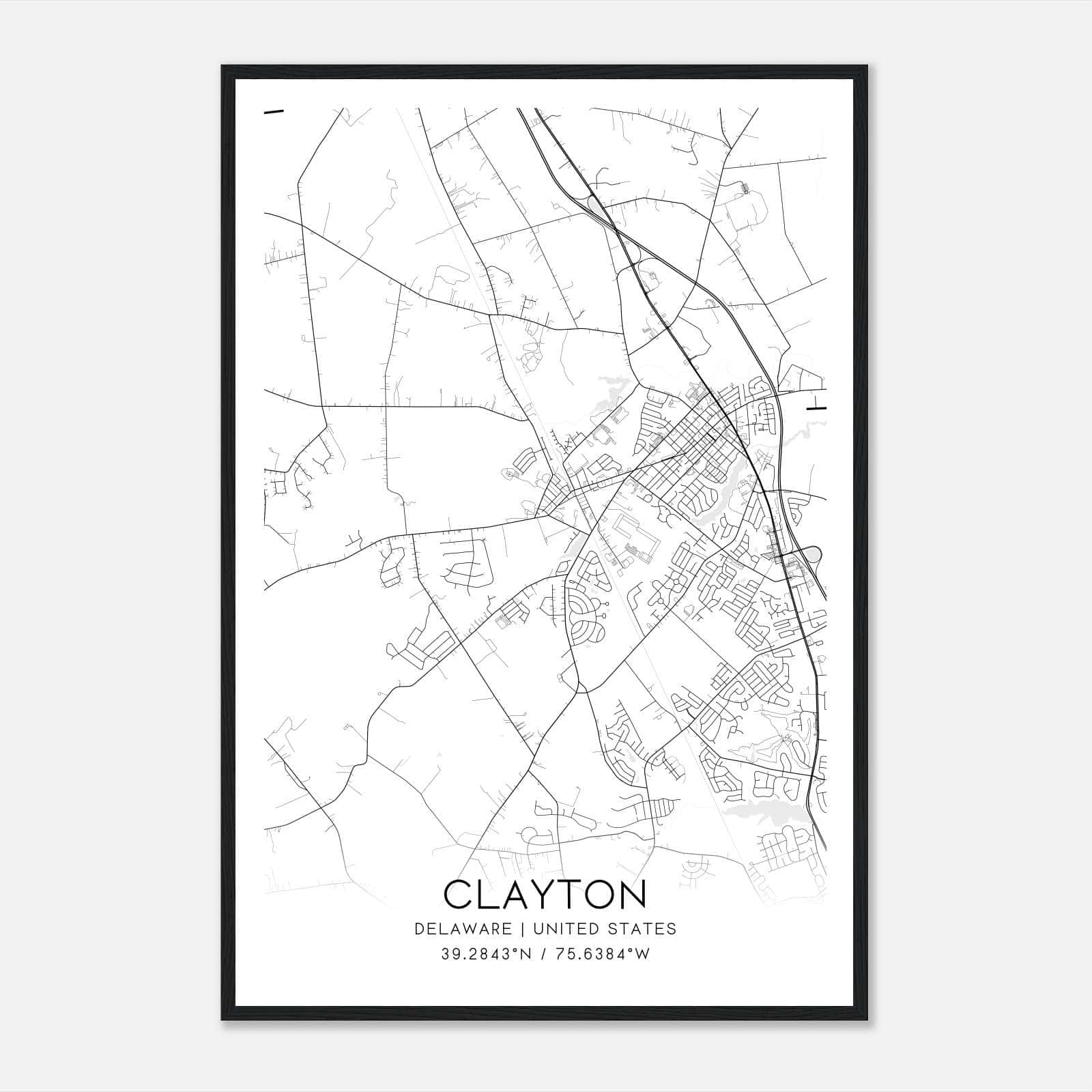 Clayton Delaware Map Poster, Modern Home Decor Wall Art Print Clayton Delaware Map Poster, Modern Home Decor Wall Art Print