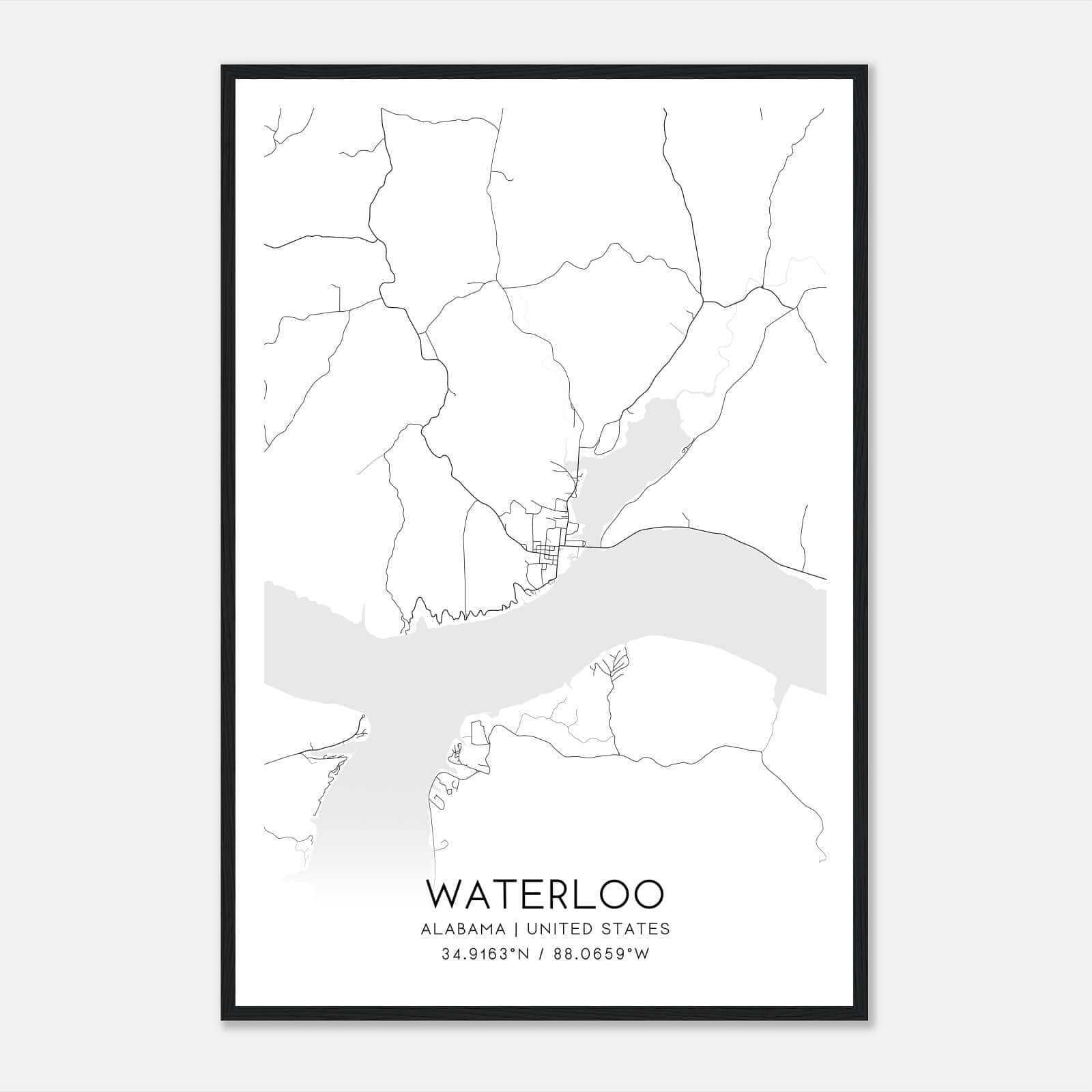 Waterloo Alabama Map Poster, Modern Home Decor Wall Art Print Waterloo Alabama Map Poster, Modern Home Decor Wall Art Print