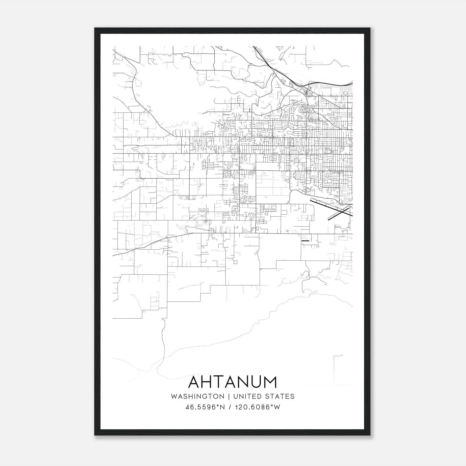 Ahtanum Washington Map Poster, Modern Home Decor Wall Art Print Ahtanum Washington Map Poster, Modern Home Decor Wall Art Print
