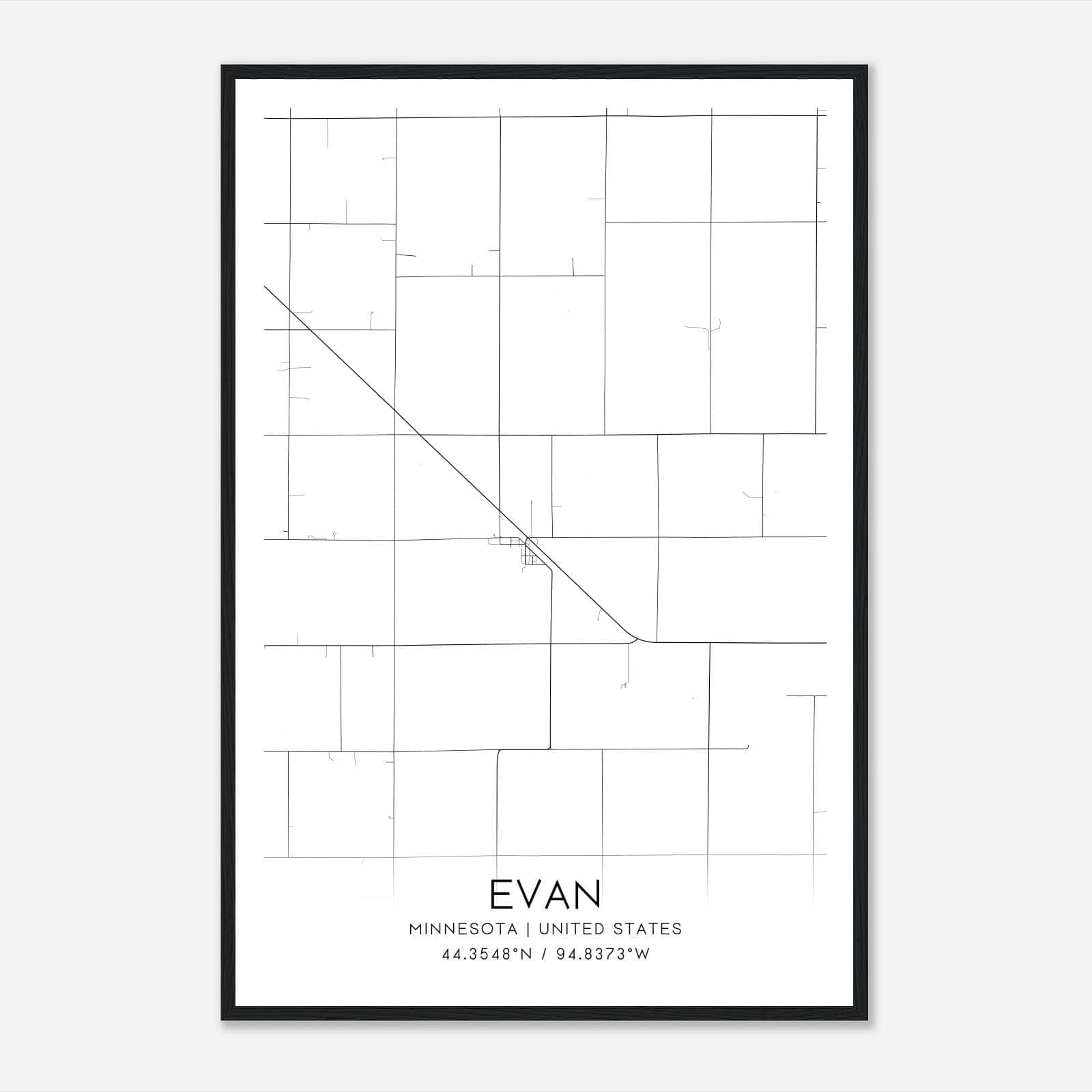 Evan Minnesota Map Poster, Modern Home Decor Wall Art Print Evan Minnesota Map Poster, Modern Home Decor Wall Art Print