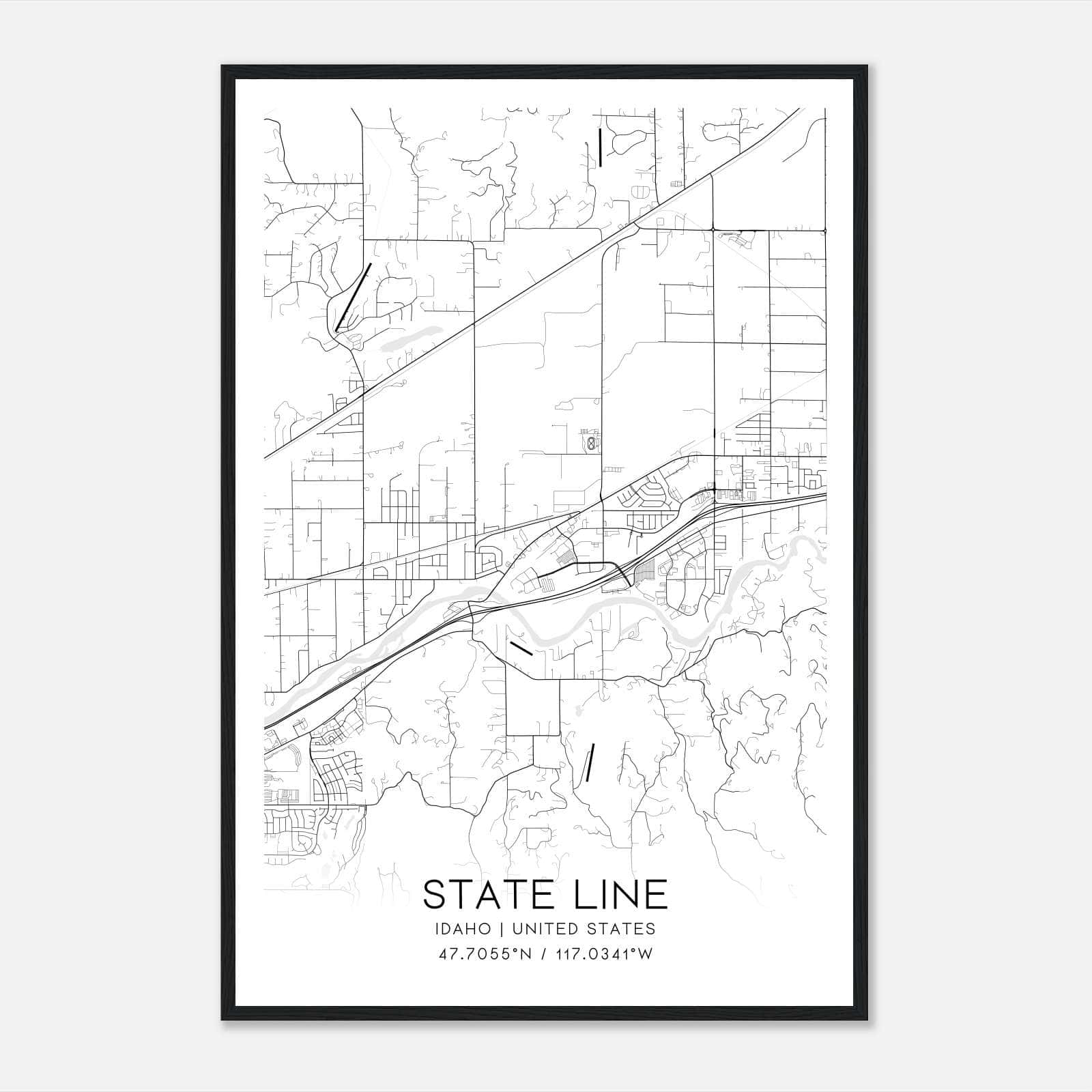 State Line Idaho Map Poster, Modern Home Decor Wall Art Print State Line Idaho Map Poster, Modern Home Decor Wall Art Print