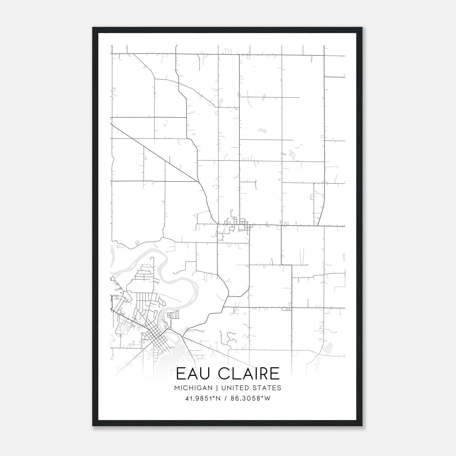 Eau Claire Michigan Map Poster, Modern Home Decor Wall Art Print Eau Claire Michigan Map Poster, Modern Home Decor Wall Art Print