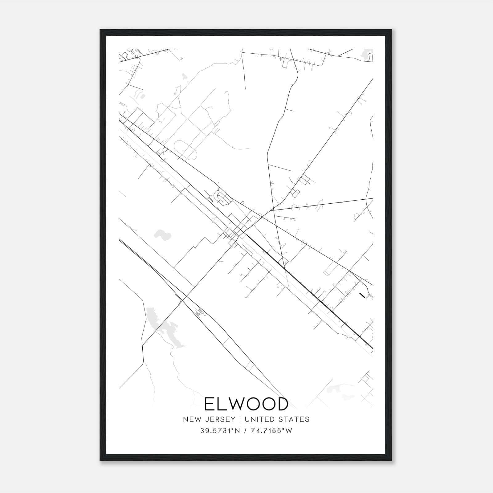 Elwood New Jersey Map Poster, Modern Home Decor Wall Art Print Elwood New Jersey Map Poster, Modern Home Decor Wall Art Print