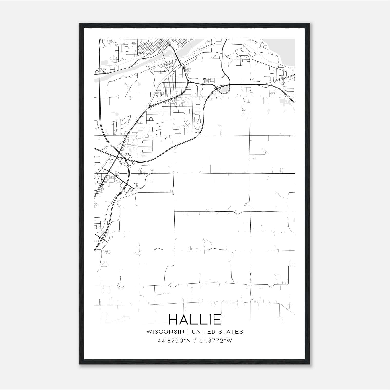 Hallie Wisconsin Map Poster, Modern Home Decor Wall Art Print Hallie Wisconsin Map Poster, Modern Home Decor Wall Art Print