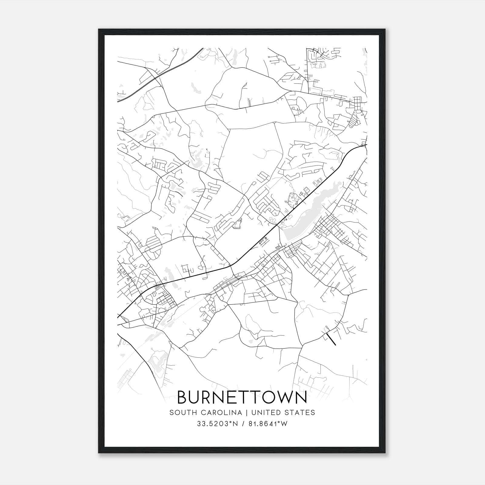 Burnettown South Carolina Map Poster, Modern Home Decor Wall Art Print Burnettown South Carolina Map Poster, Modern Home Decor Wall Art Print