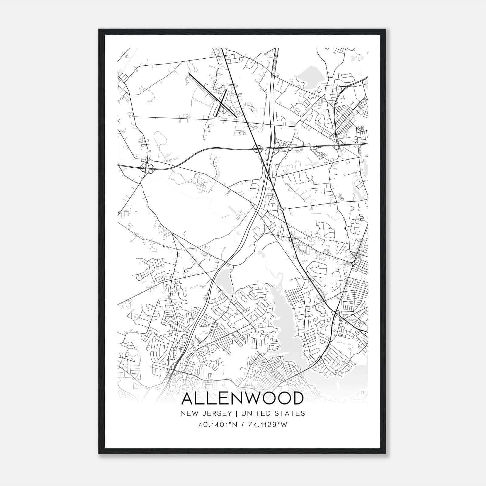 Allenwood New Jersey Map Poster, Modern Home Decor Wall Art Print Allenwood New Jersey Map Poster, Modern Home Decor Wall Art Print