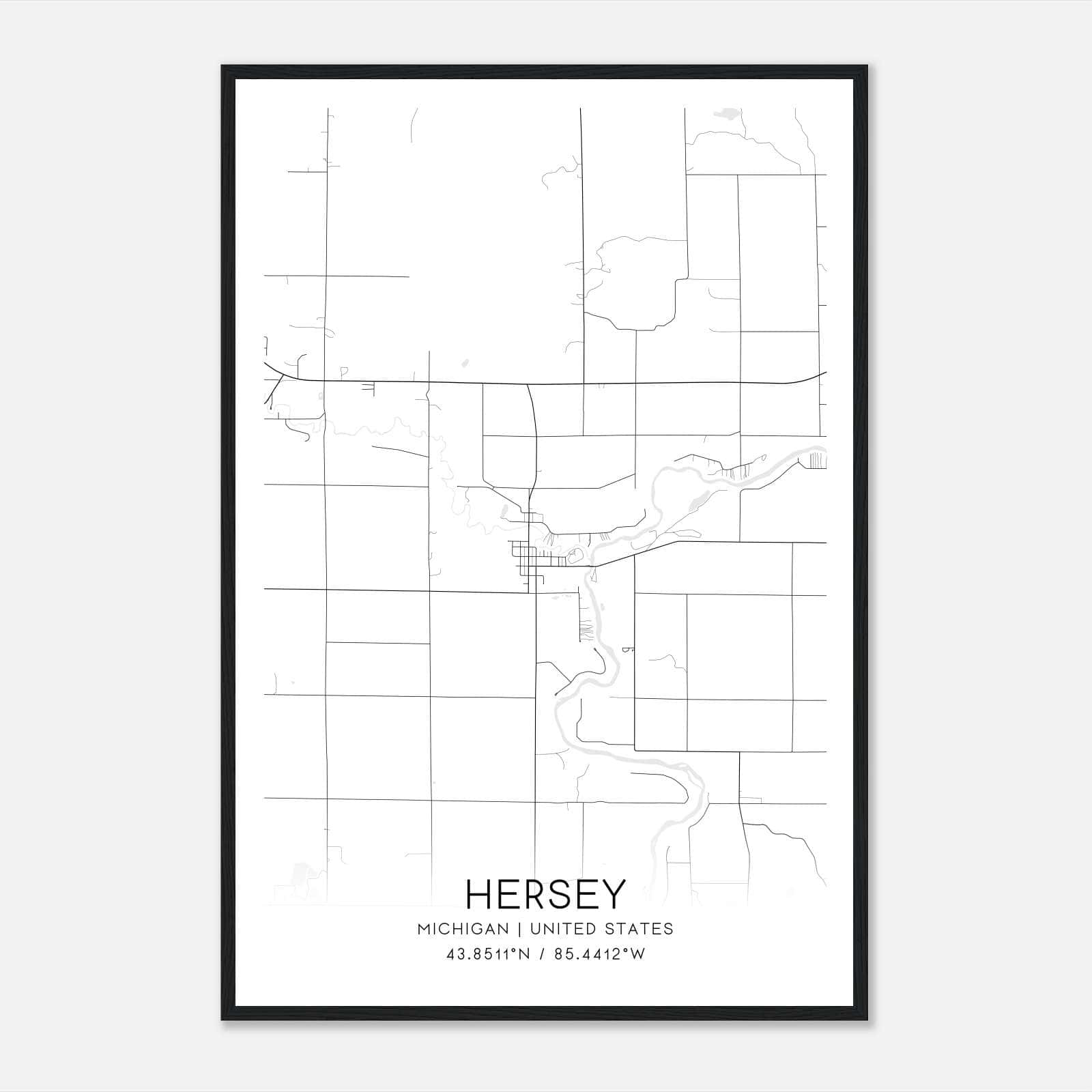 Hersey Michigan Map Poster, Modern Home Decor Wall Art Print Hersey Michigan Map Poster, Modern Home Decor Wall Art Print