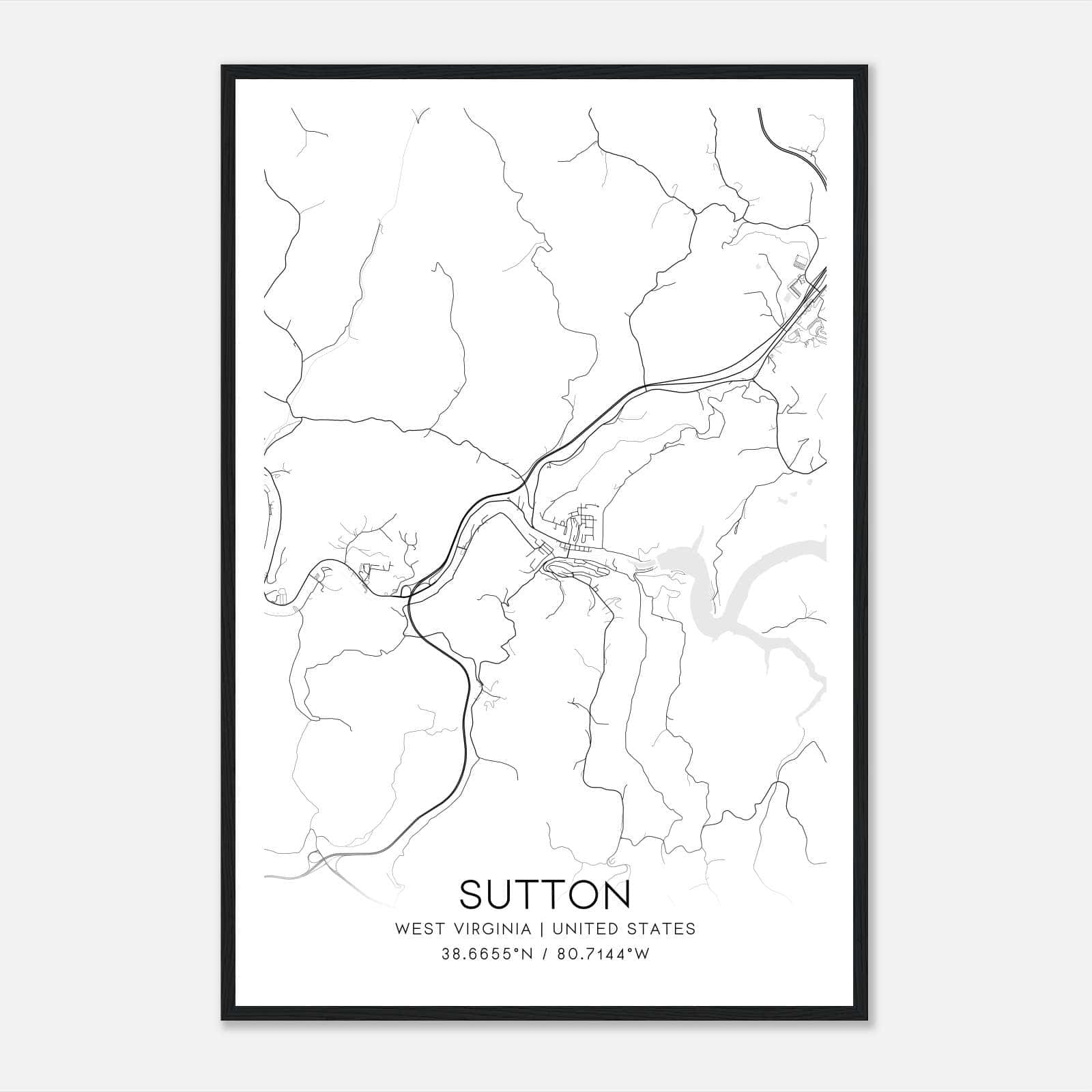 Sutton West Virginia Map Poster, Modern Home Decor Wall Art Print Sutton West Virginia Map Poster, Modern Home Decor Wall Art Print
