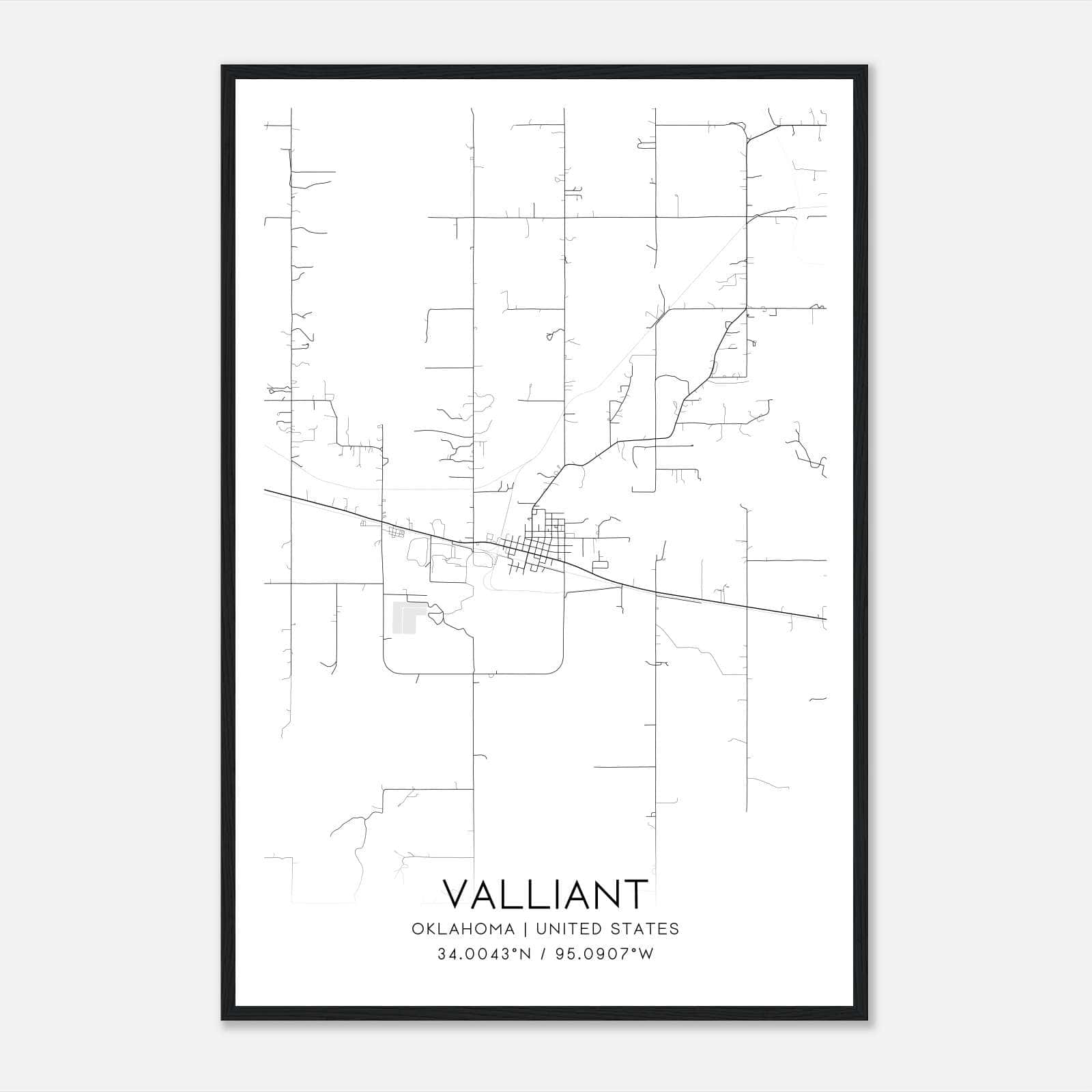 Valliant Oklahoma Map Poster, Modern Home Decor Wall Art Print Valliant Oklahoma Map Poster, Modern Home Decor Wall Art Print