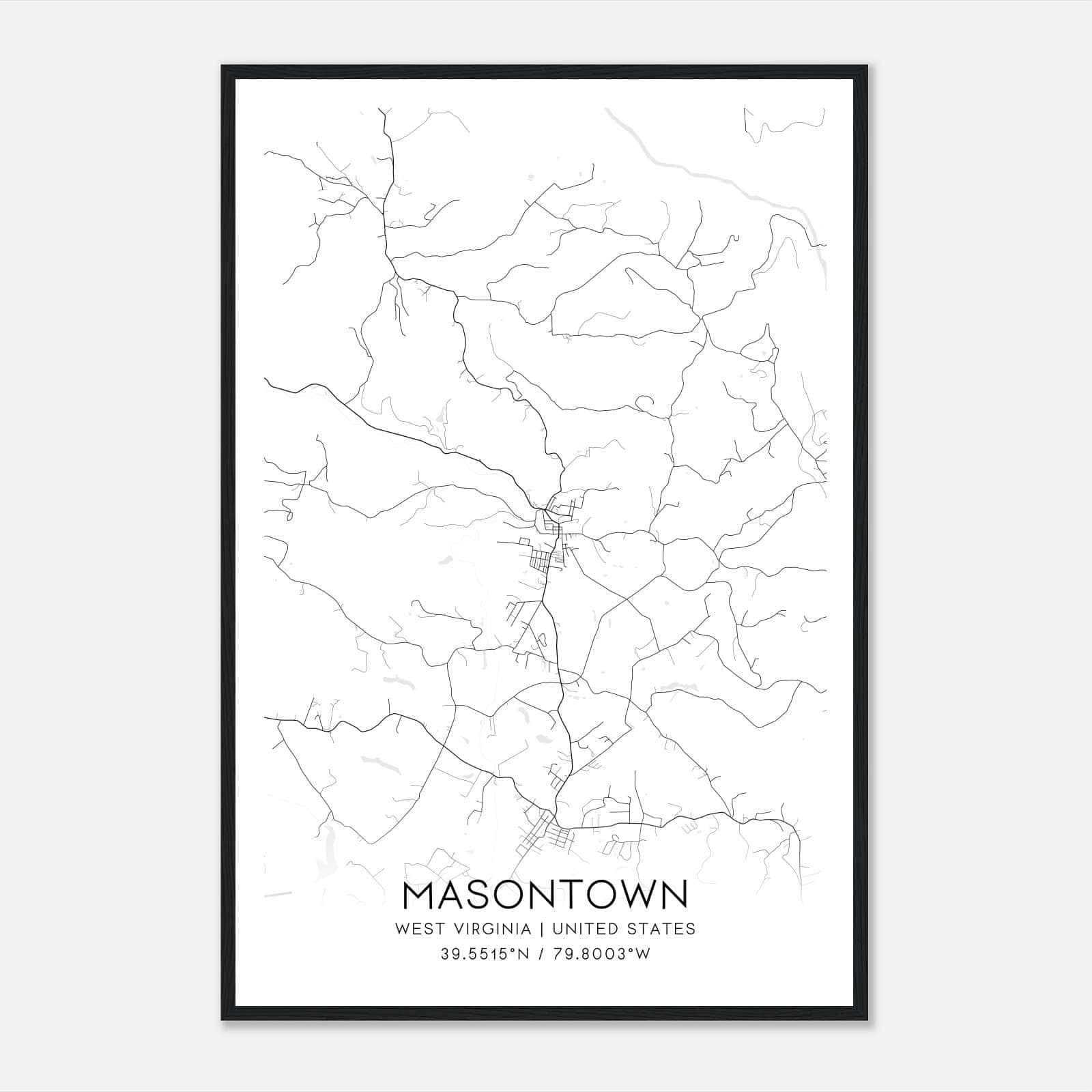 Masontown West Virginia Map Poster, Modern Home Decor Wall Art Print Masontown West Virginia Map Poster, Modern Home Decor Wall Art Print
