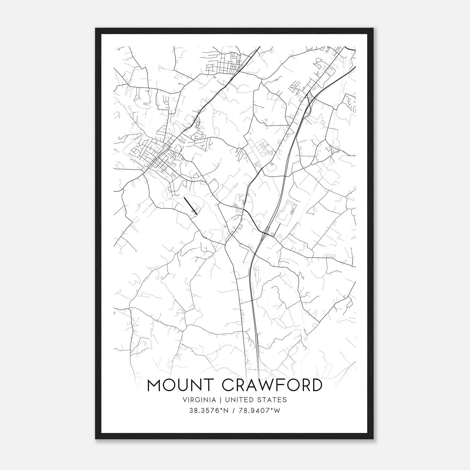 Mount Crawford Virginia Map Poster, Modern Home Decor Wall Art Print Mount Crawford Virginia Map Poster, Modern Home Decor Wall Art Print