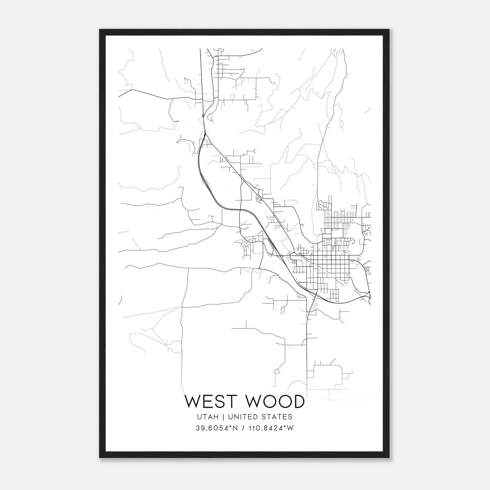 West Wood Utah Map Poster, Modern Home Decor Wall Art Print West Wood Utah Map Poster, Modern Home Decor Wall Art Print