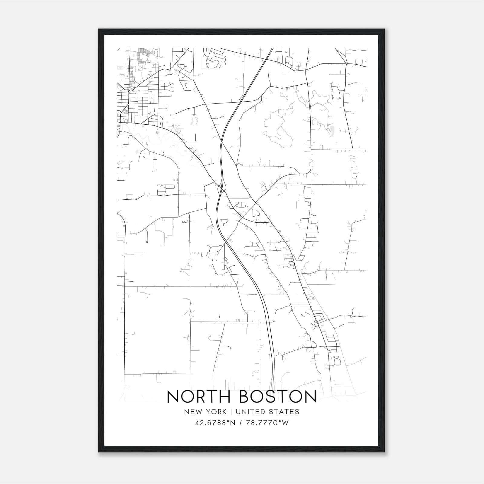 North Boston New York Map Poster, Modern Home Decor Wall Art Print North Boston New York Map Poster, Modern Home Decor Wall Art Print