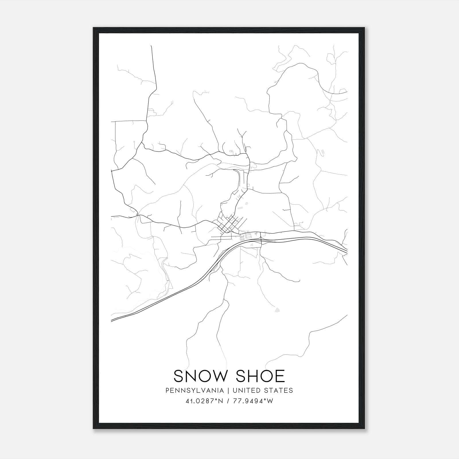 Snow Shoe Pennsylvania Map Poster, Modern Home Decor Wall Art Print Snow Shoe Pennsylvania Map Poster, Modern Home Decor Wall Art Print