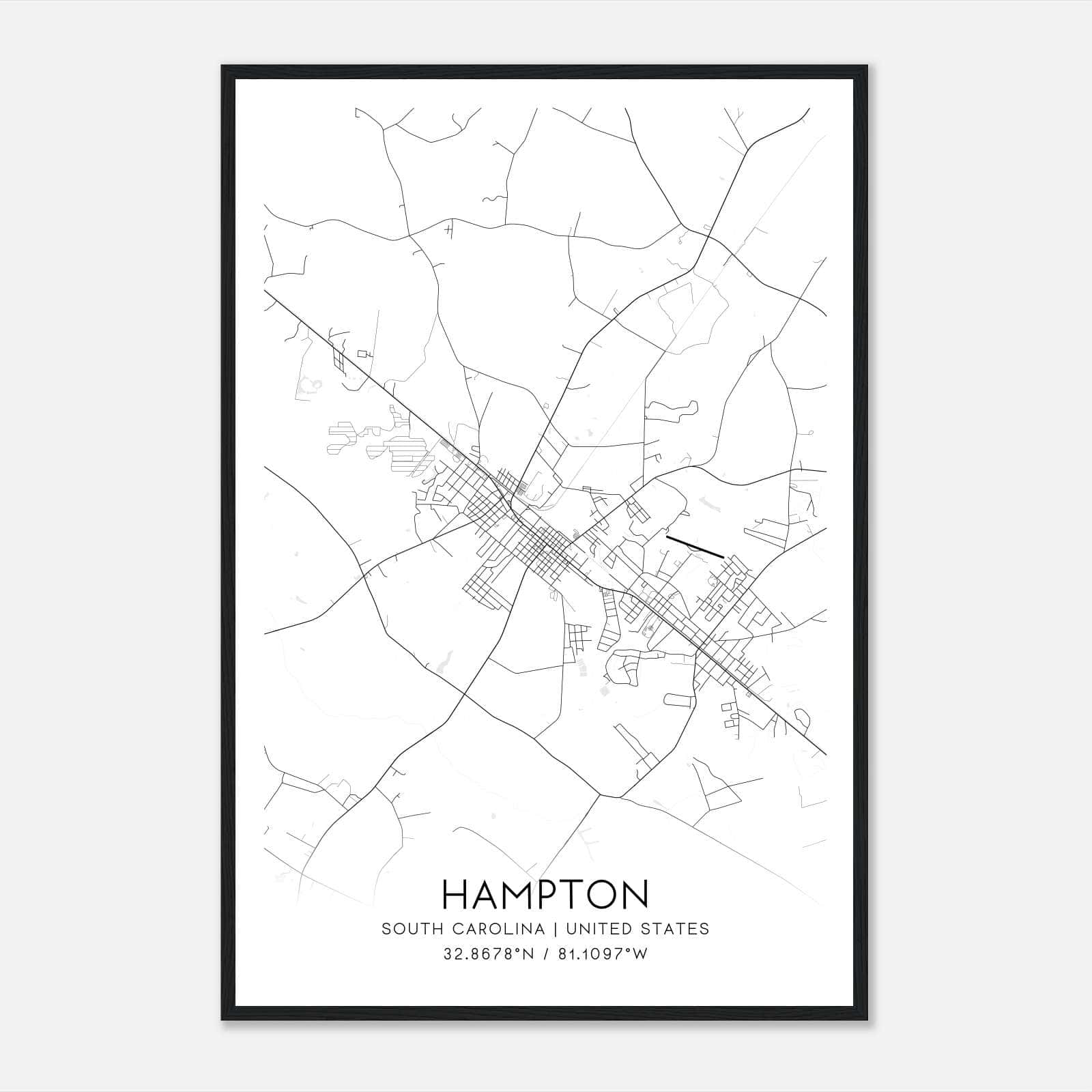 Hampton South Carolina Map Poster, Modern Home Decor Wall Art Print Hampton South Carolina Map Poster, Modern Home Decor Wall Art Print