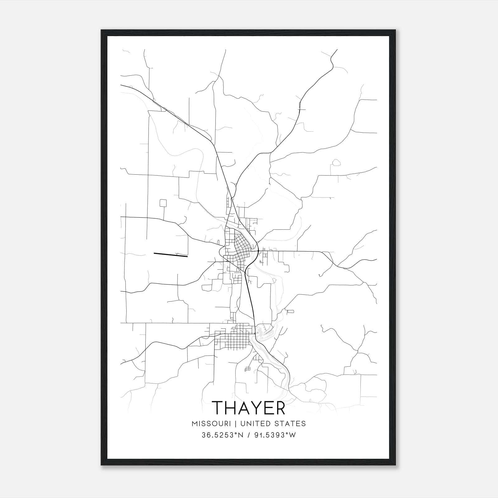 Thayer Missouri Map Poster, Modern Home Decor Wall Art Print Thayer Missouri Map Poster, Modern Home Decor Wall Art Print