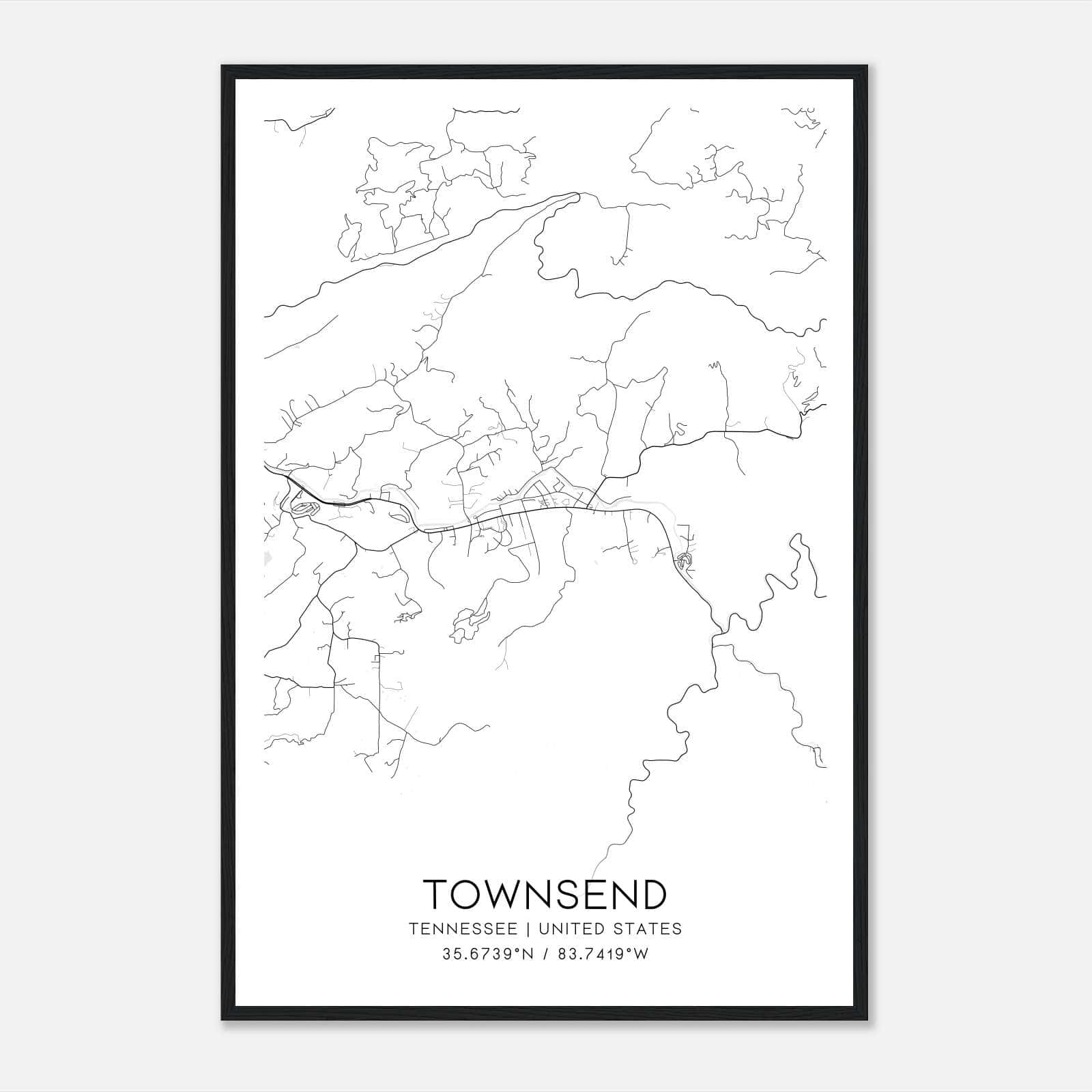 Townsend Tennessee Map Poster, Modern Home Decor Wall Art Print Townsend Tennessee Map Poster, Modern Home Decor Wall Art Print