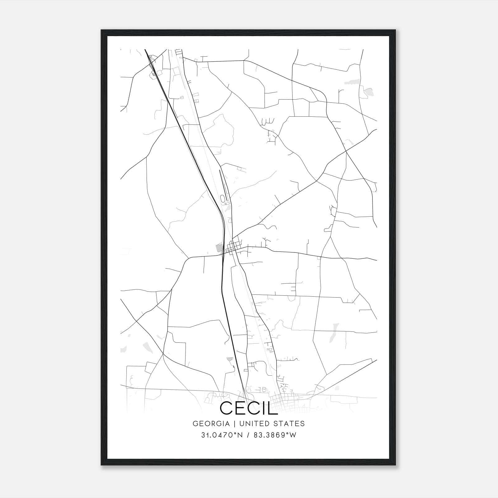 Cecil Georgia Map Poster, Modern Home Decor Wall Art Print Cecil Georgia Map Poster, Modern Home Decor Wall Art Print
