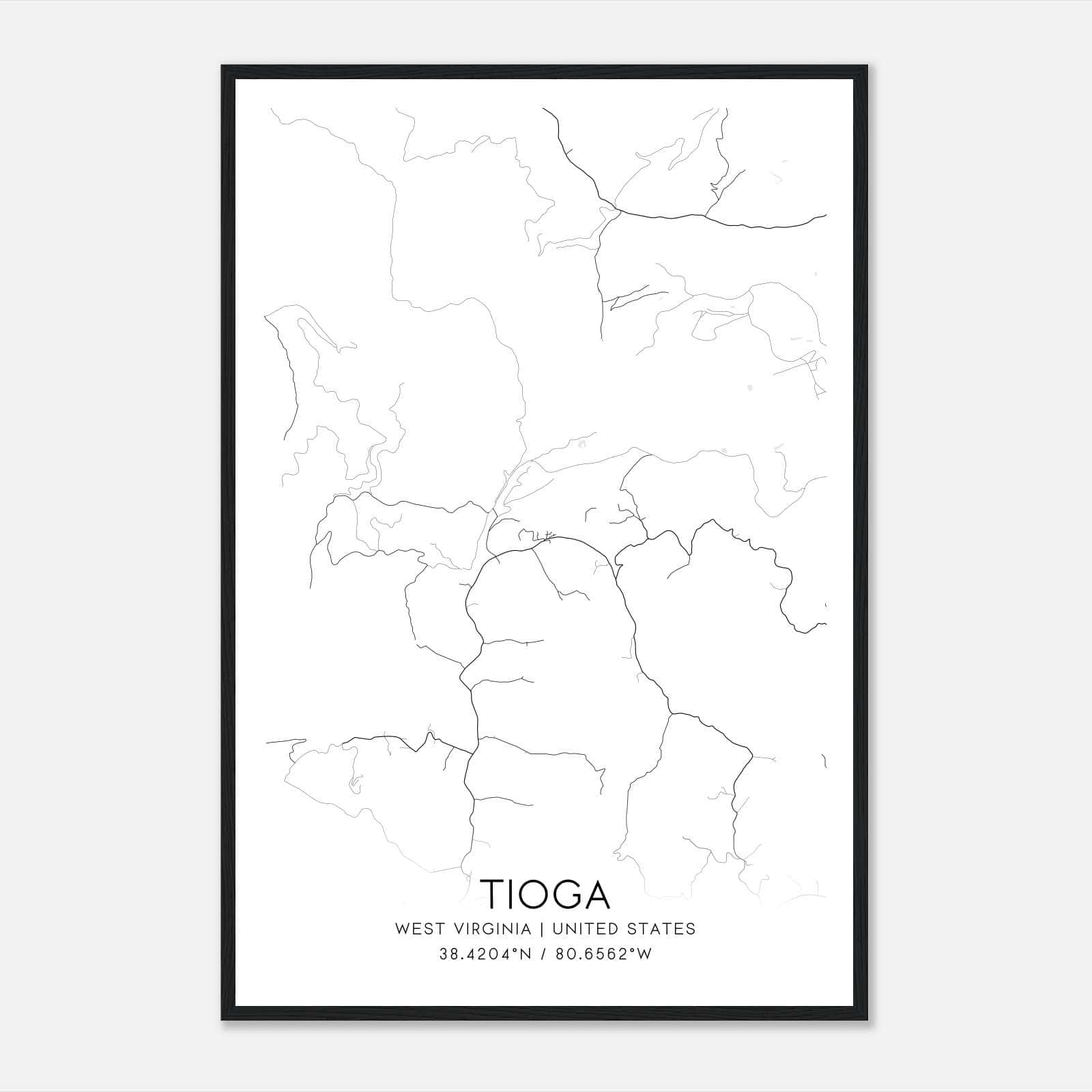 Tioga West Virginia Map Poster, Modern Home Decor Wall Art Print Tioga West Virginia Map Poster, Modern Home Decor Wall Art Print