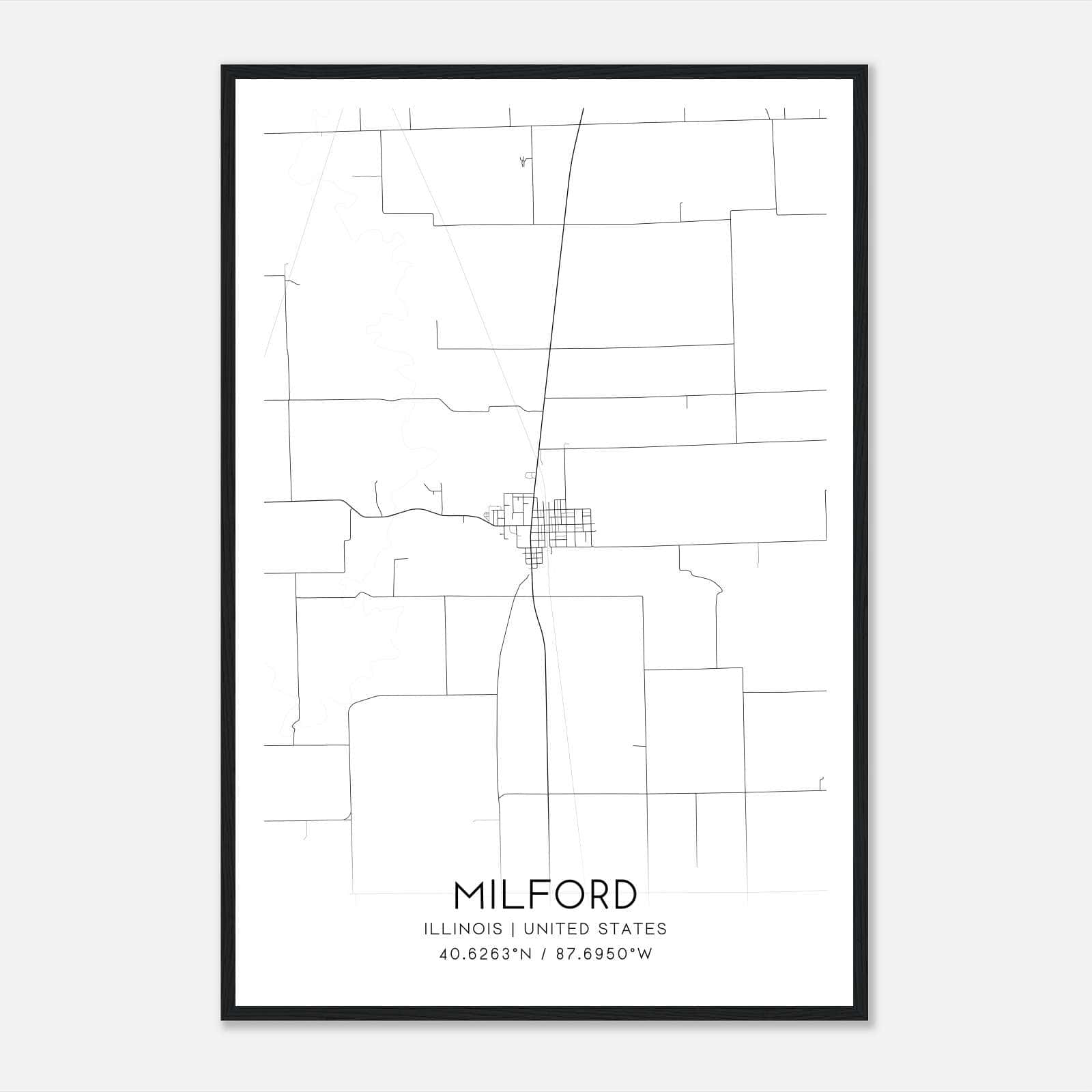 Milford Illinois Map Poster, Modern Home Decor Wall Art Print Milford Illinois Map Poster, Modern Home Decor Wall Art Print
