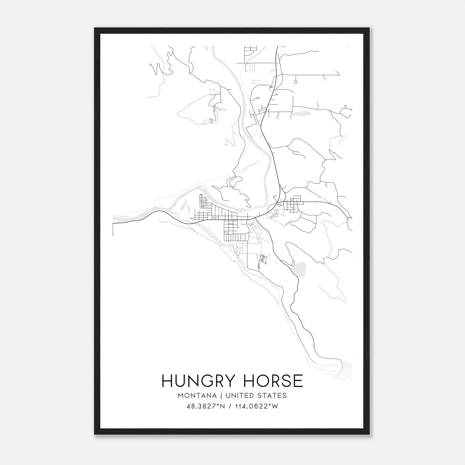 Hungry Horse Montana Map Poster, Modern Home Decor Wall Art Print Hungry Horse Montana Map Poster, Modern Home Decor Wall Art Print