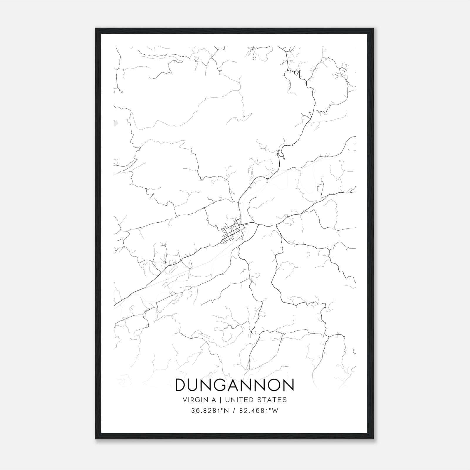 Dungannon Virginia Map Poster, Modern Home Decor Wall Art Print Dungannon Virginia Map Poster, Modern Home Decor Wall Art Print