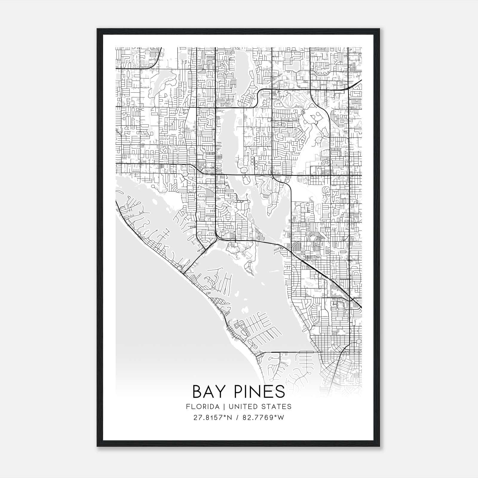 Bay Pines Florida Map Poster, Modern Home Decor Wall Art Print Bay Pines Florida Map Poster, Modern Home Decor Wall Art Print