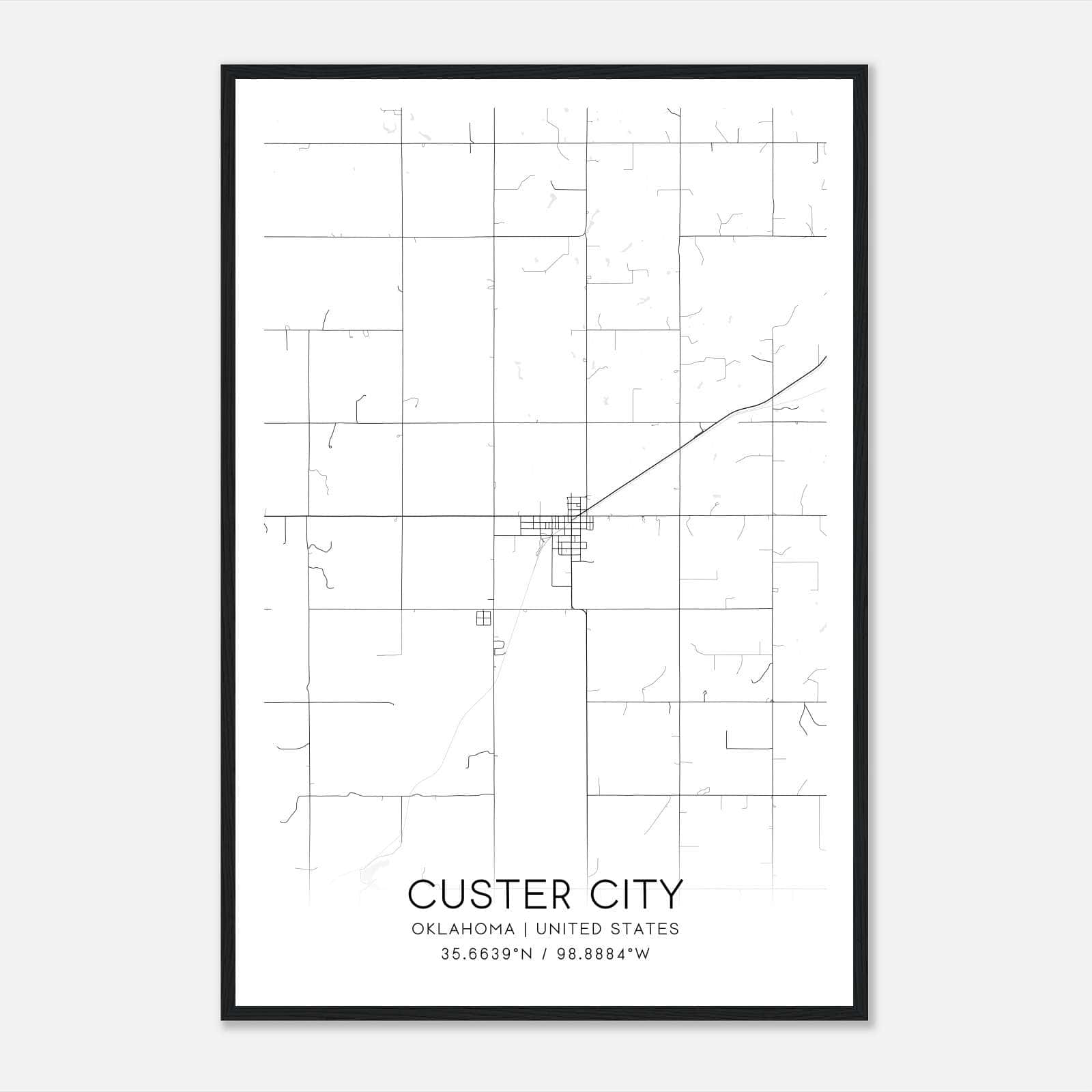 Custer City Oklahoma Map Poster, Modern Home Decor Wall Art Print Custer City Oklahoma Map Poster, Modern Home Decor Wall Art Print