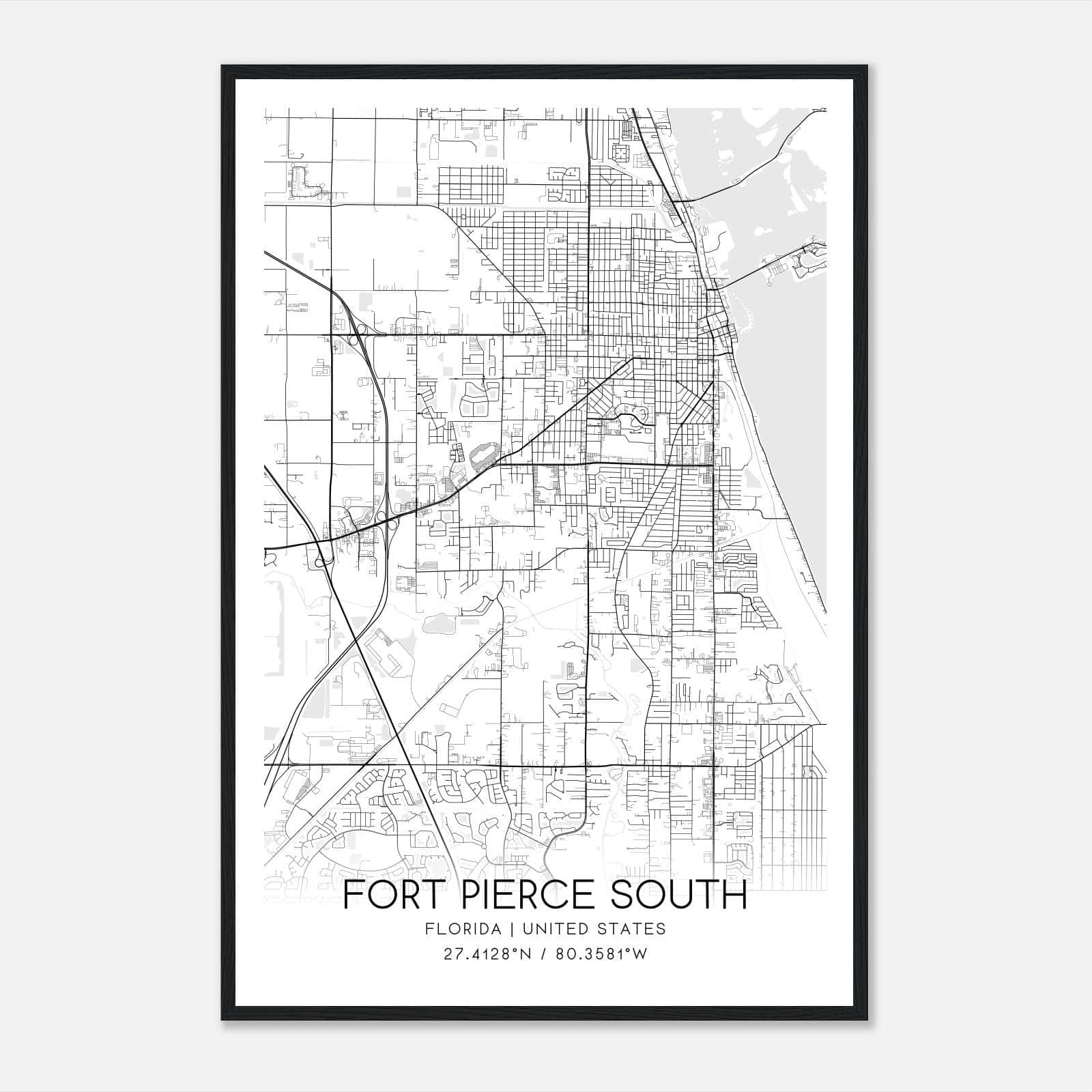 Fort Pierce South Florida Map Poster, Modern Home Decor Wall Art Print Fort Pierce South Florida Map Poster, Modern Home Decor Wall Art Print