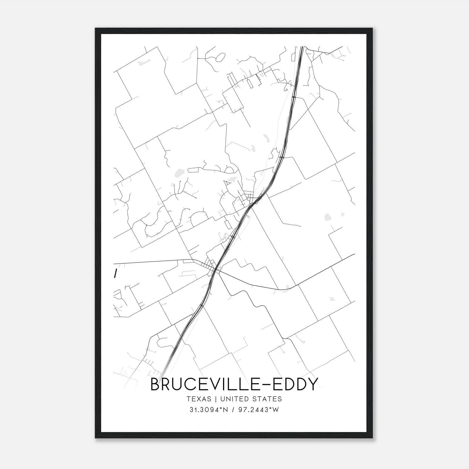 Bruceville-Eddy Texas Map Poster, Modern Home Decor Wall Art Print Bruceville-Eddy Texas Map Poster, Modern Home Decor Wall Art Print