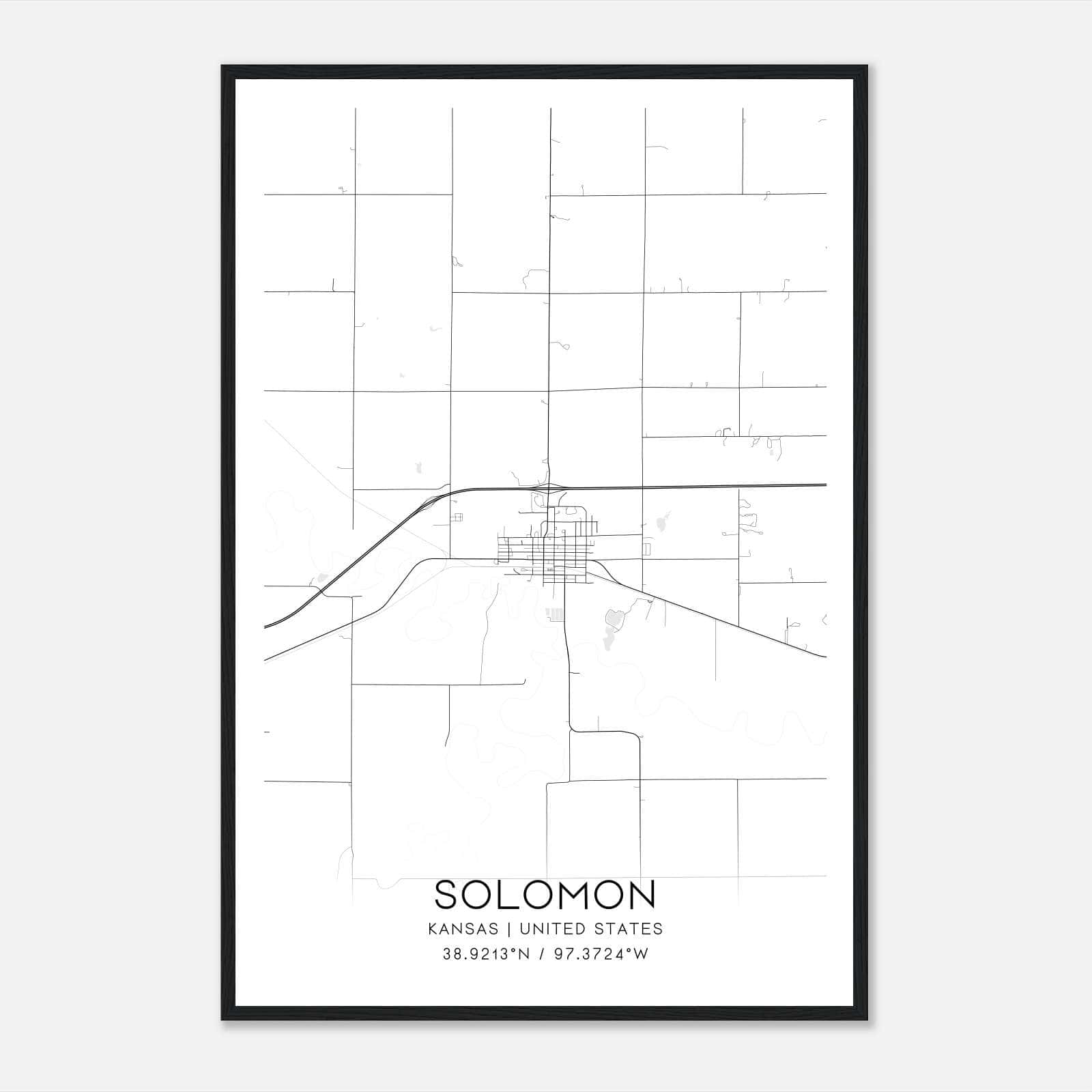 Solomon Kansas Map Poster, Modern Home Decor Wall Art Print Solomon Kansas Map Poster, Modern Home Decor Wall Art Print