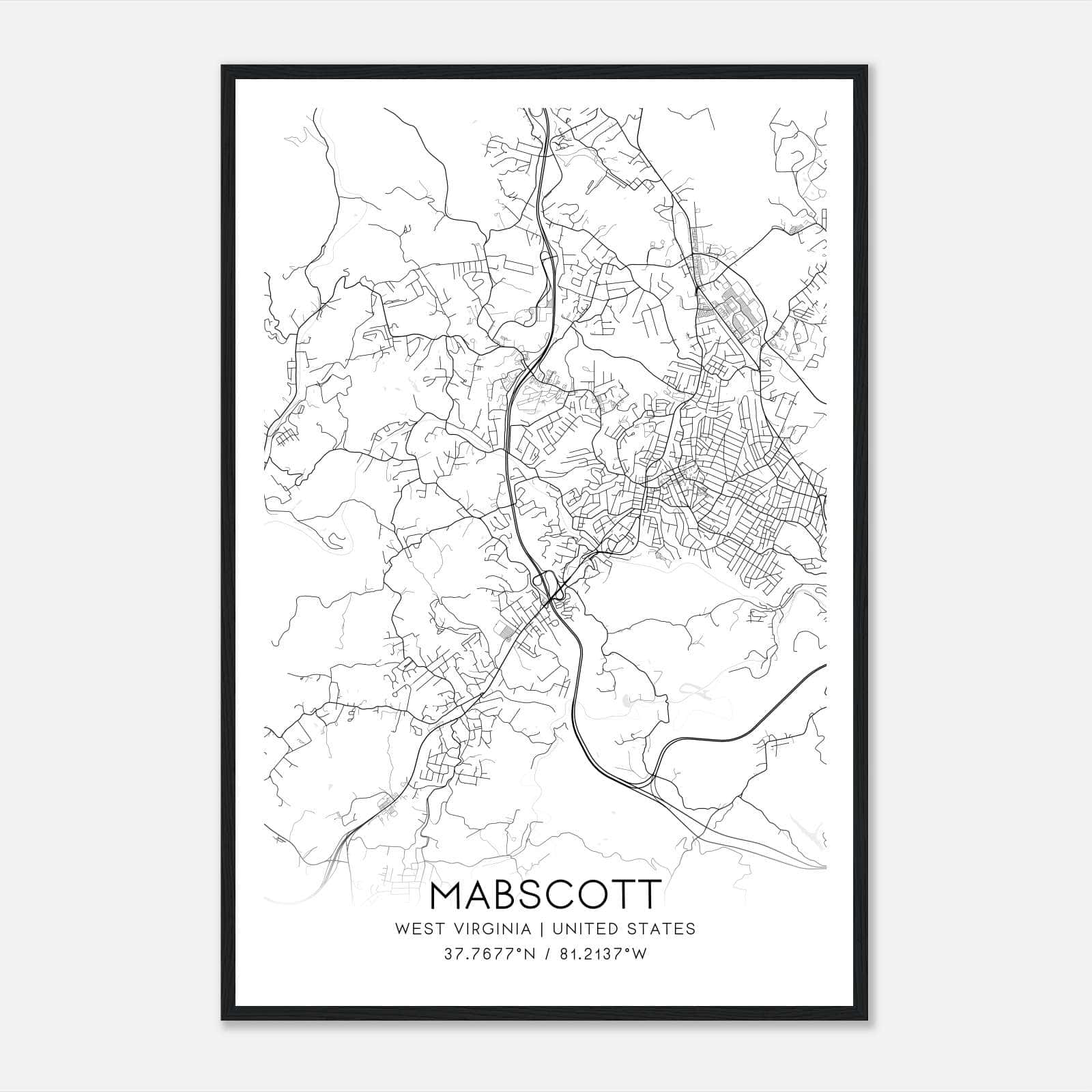 Mabscott West Virginia Map Poster, Modern Home Decor Wall Art Print Mabscott West Virginia Map Poster, Modern Home Decor Wall Art Print