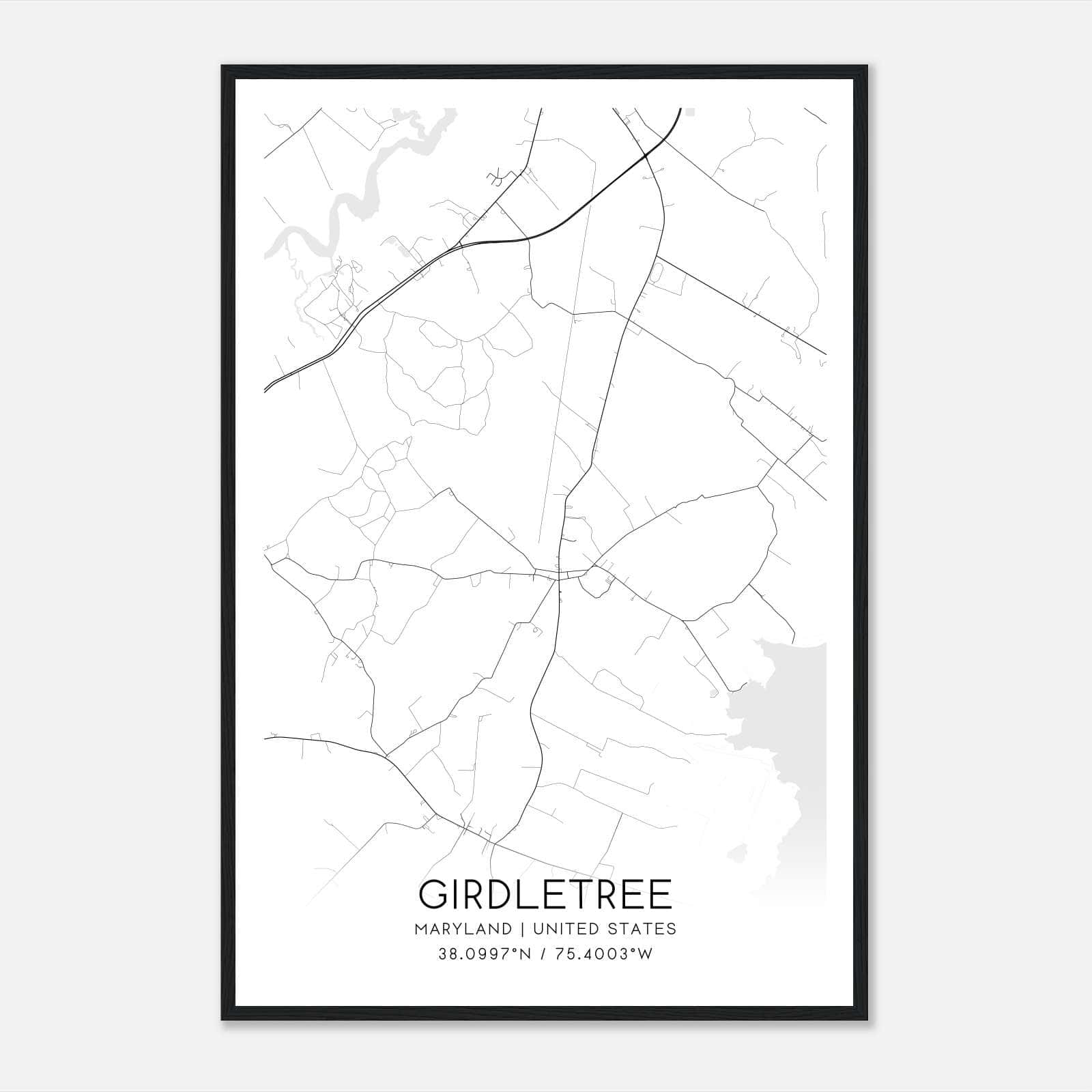 Girdletree Maryland Map Poster, Modern Home Decor Wall Art Print Girdletree Maryland Map Poster, Modern Home Decor Wall Art Print