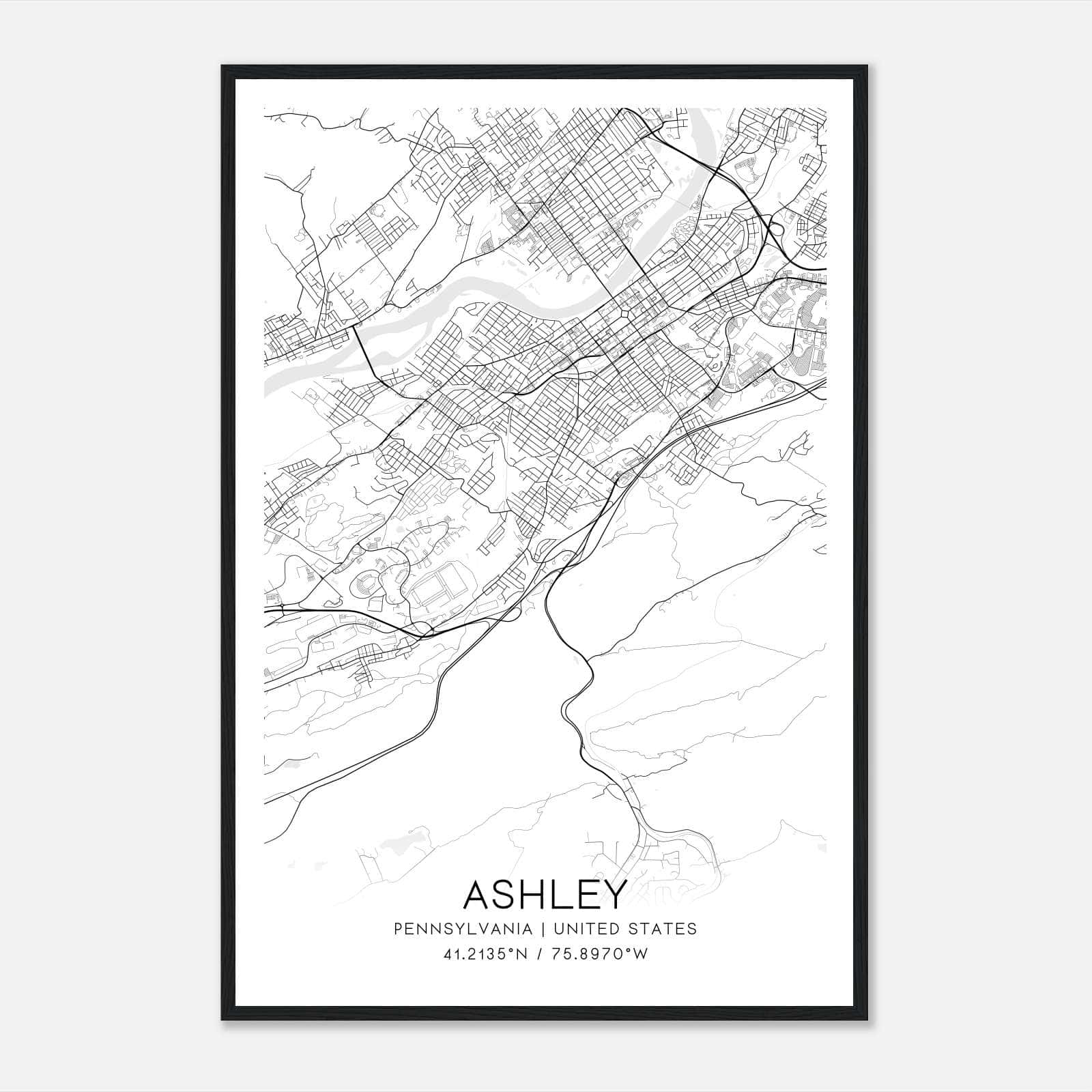 Ashley Pennsylvania Map Poster, Modern Home Decor Wall Art Print Ashley Pennsylvania Map Poster, Modern Home Decor Wall Art Print