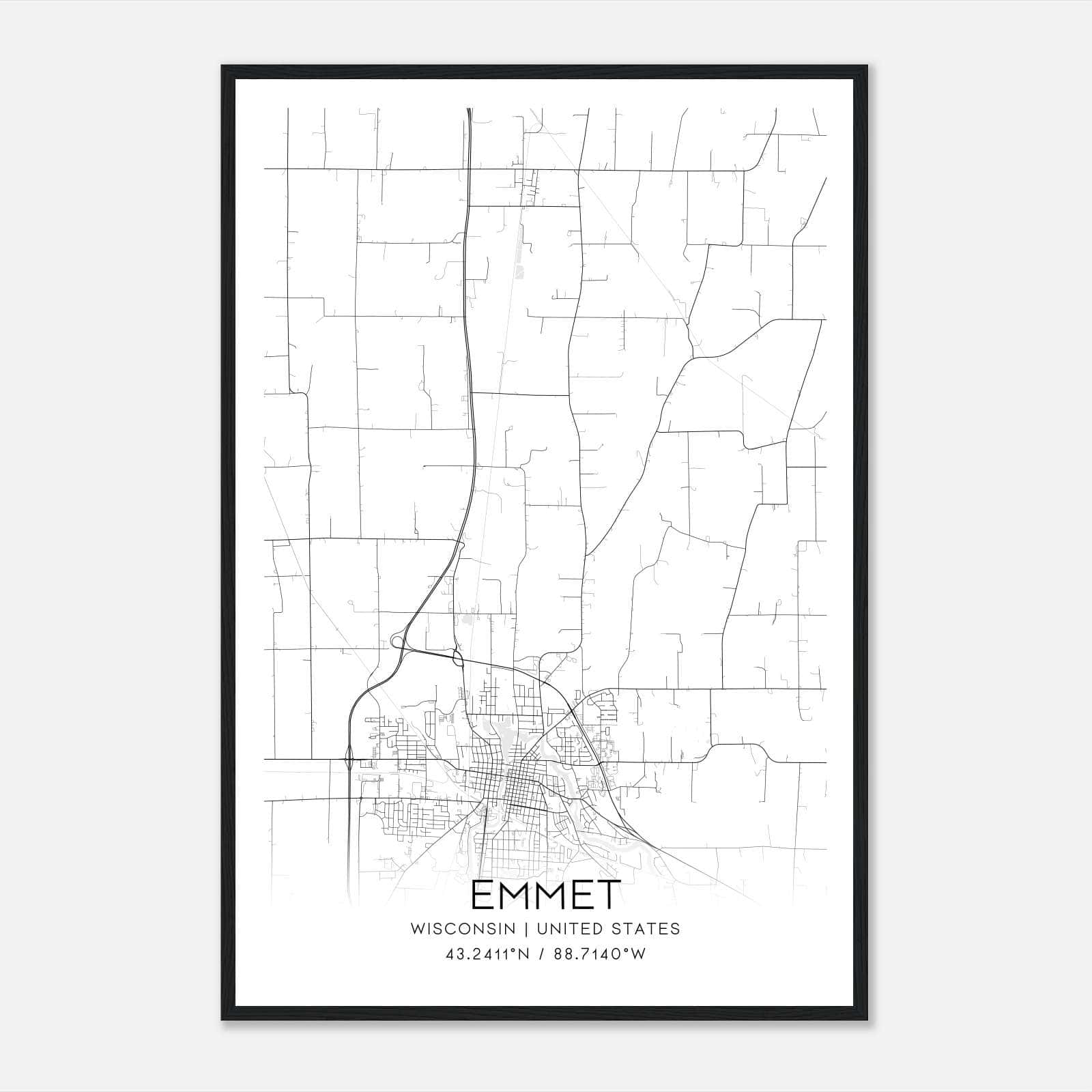 Emmet Wisconsin Map Poster, Modern Home Decor Wall Art Print Emmet Wisconsin Map Poster, Modern Home Decor Wall Art Print