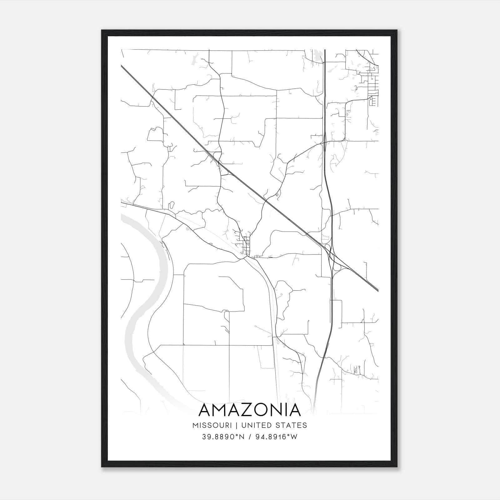 Amazonia Missouri Map Poster, Modern Home Decor Wall Art Print Amazonia Missouri Map Poster, Modern Home Decor Wall Art Print