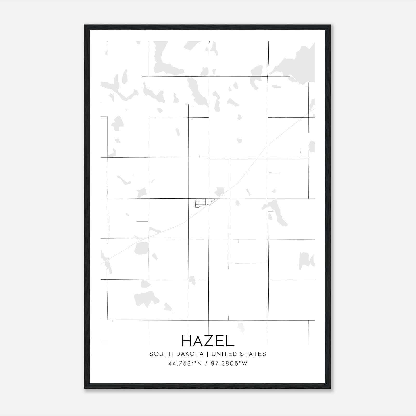Hazel South Dakota Map Poster, Modern Home Decor Wall Art Print Hazel South Dakota Map Poster, Modern Home Decor Wall Art Print