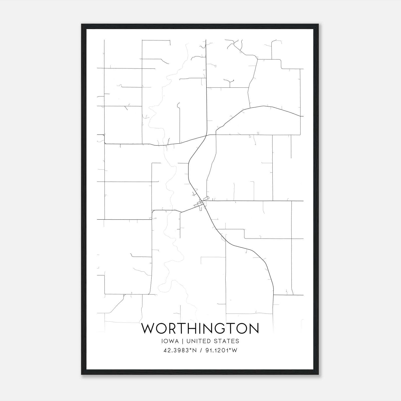 Worthington Iowa Map Poster, Modern Home Decor Wall Art Print Worthington Iowa Map Poster, Modern Home Decor Wall Art Print